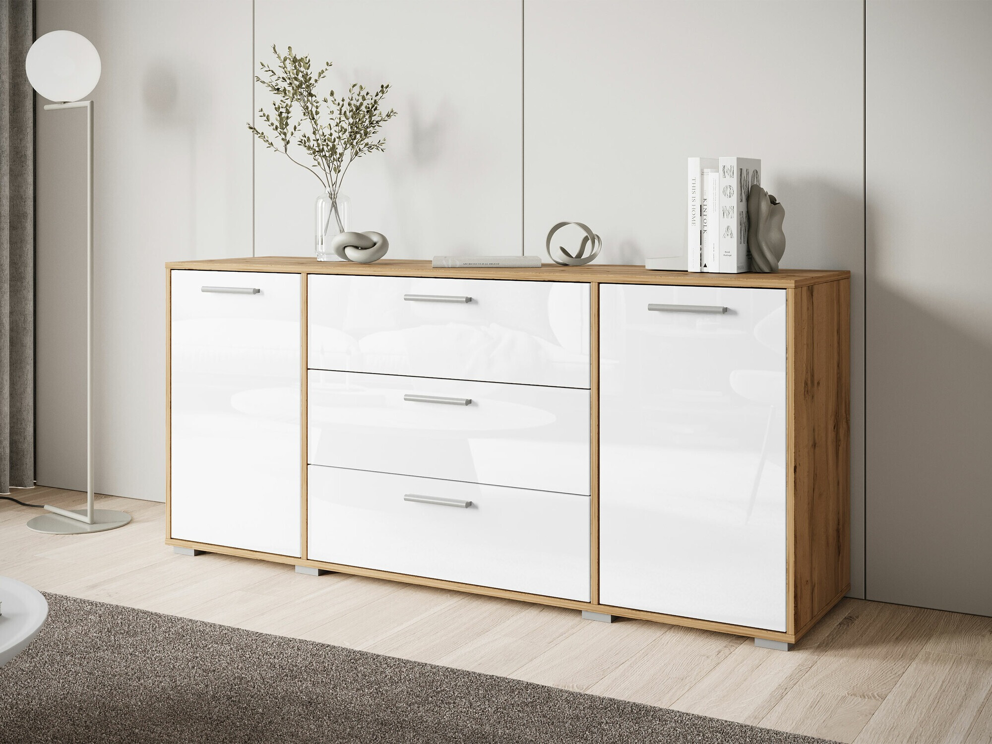 Komód Sarasota 174 (Wotan tölgy + Fényes fehér)