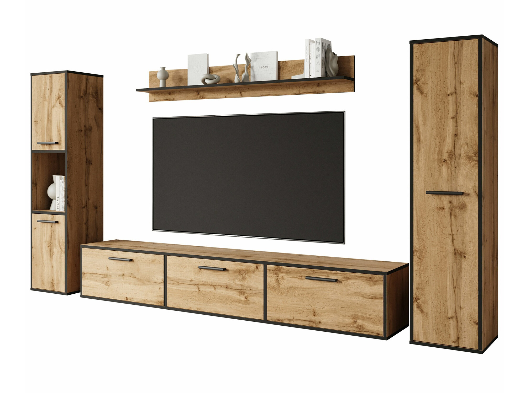 Nappali szett Sarasota 175 (Fekete + Wotan tölgy)