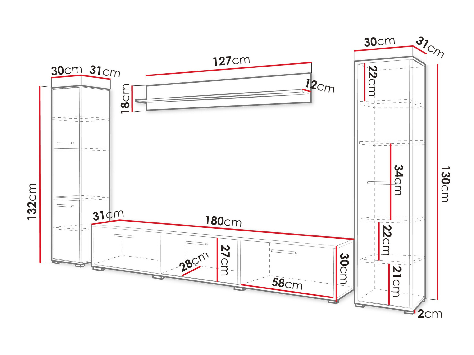 Nappali szett Sarasota 175 (Matera szürke + Fényes fehér)