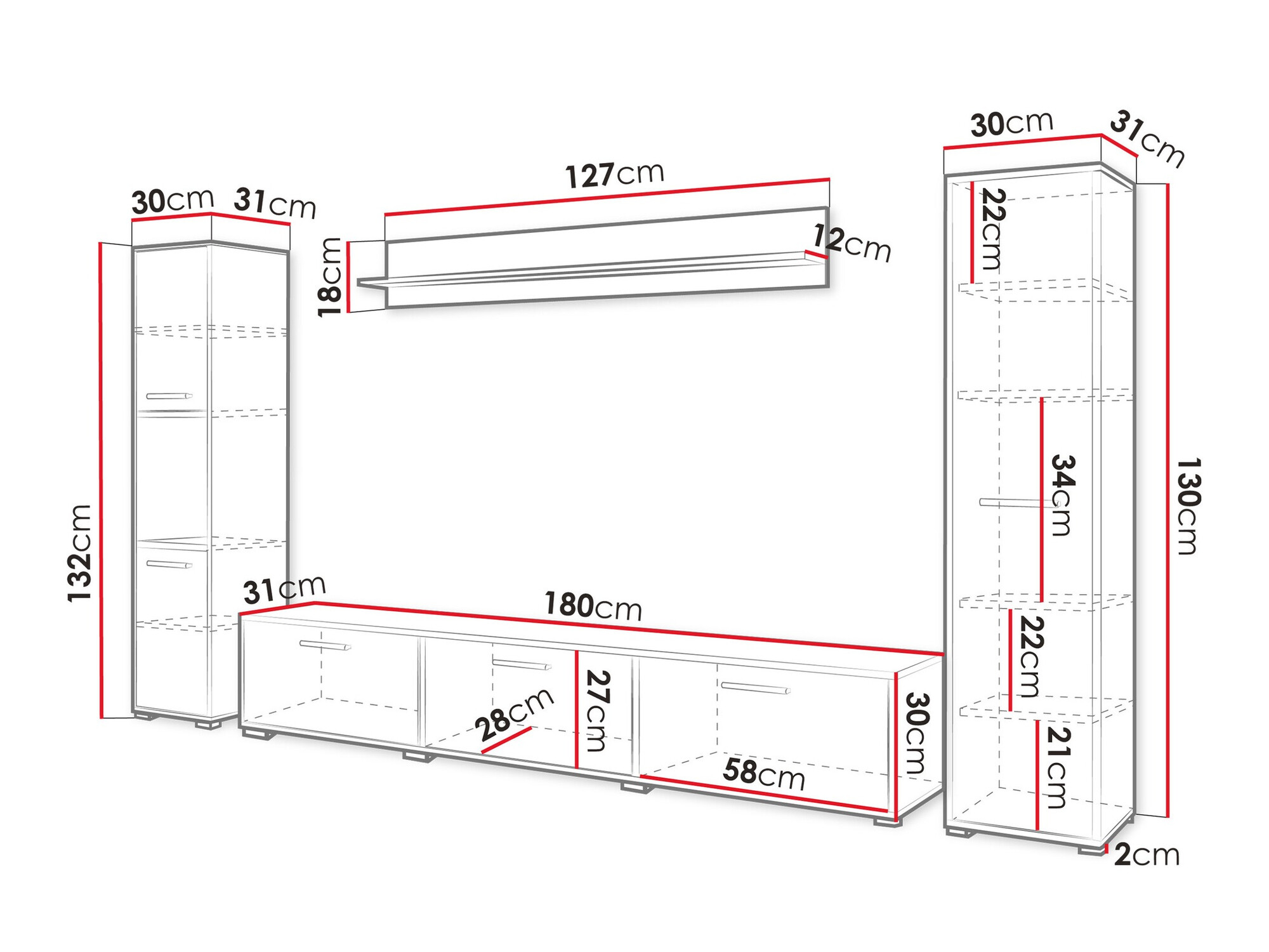 Nappali szett Sarasota 175 (Wotan tölgy + Fényes fehér)
