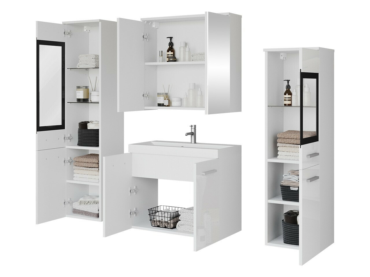 Fürdőszobai garnitúra Sarasota 140 (Fényes fehér + Fehér)