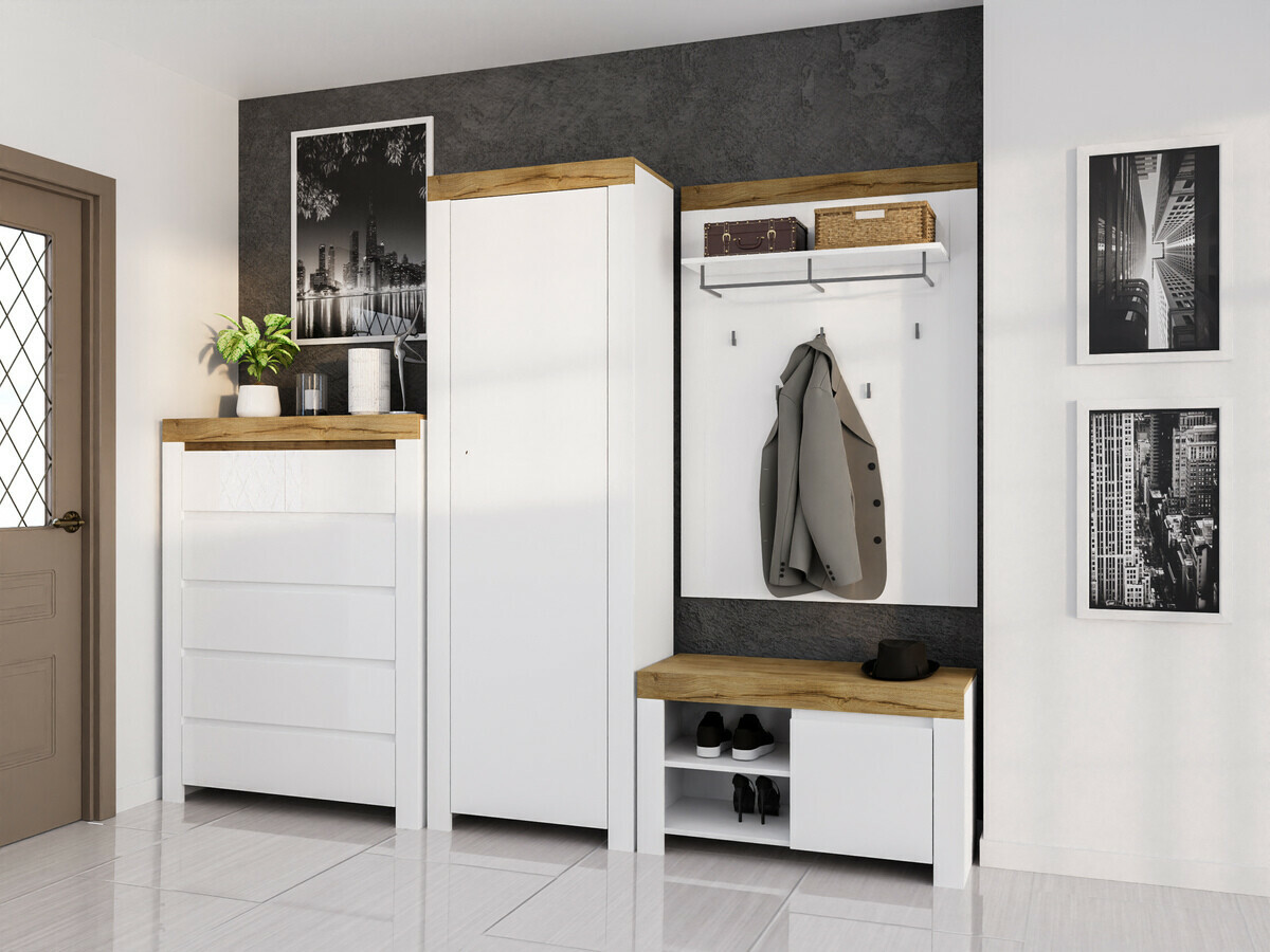 Komód Sonsoru 114 (Fehér + Fényes fehér + Wotan tölgy)