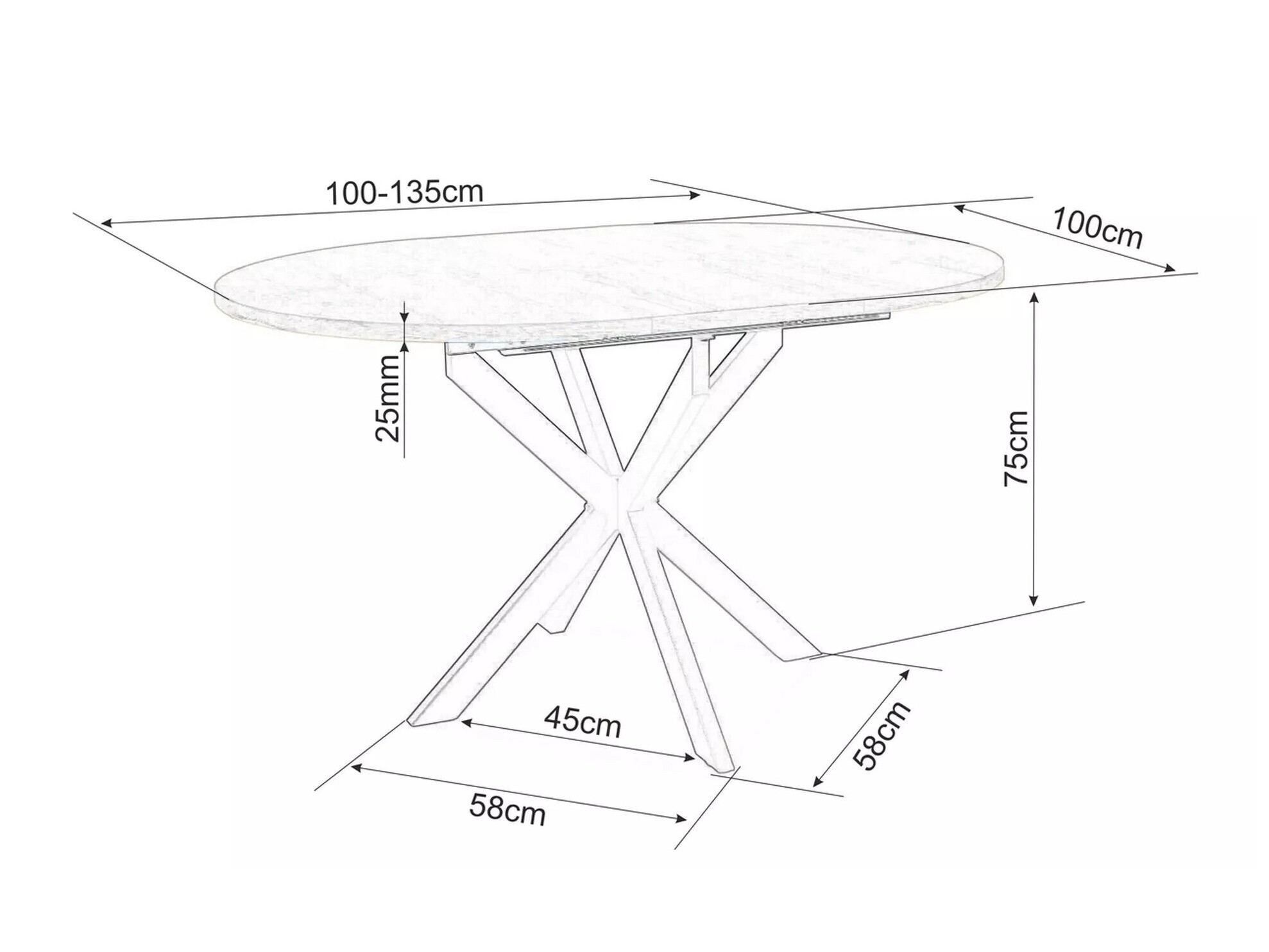 Asztal Detroit 115 (Fekete márvány)