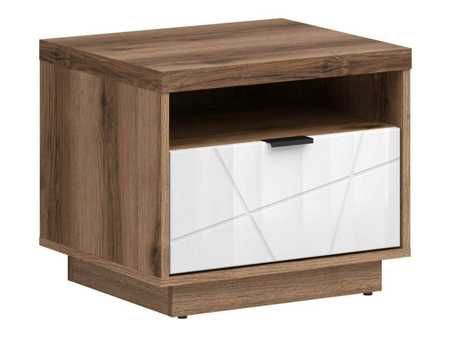 Éjjeliszekrény Fivale 115 (Sötét delanói tölgy + Fényes fehér)