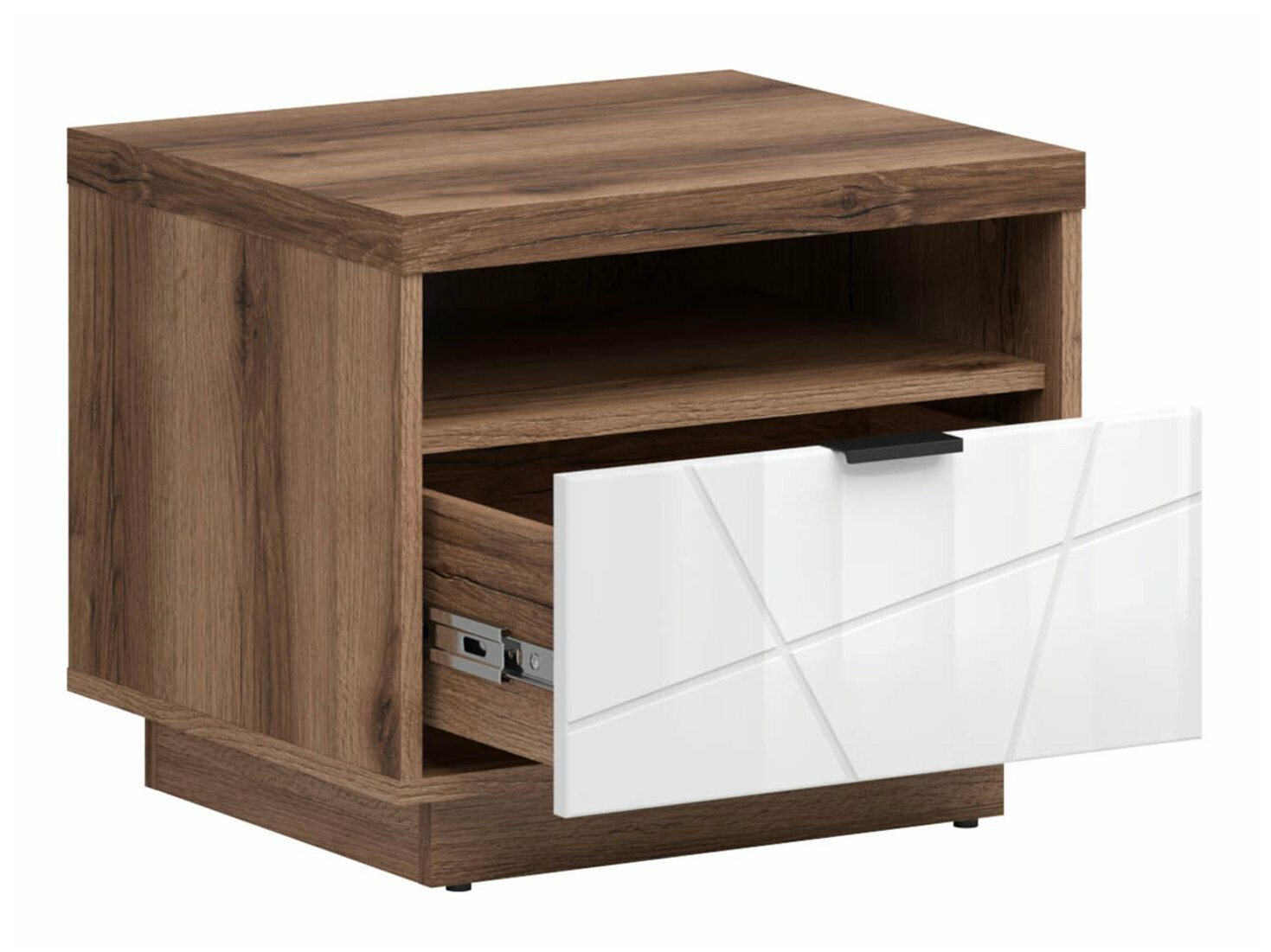 Éjjeliszekrény Fivale 115 (Sötét delanói tölgy + Fényes fehér)