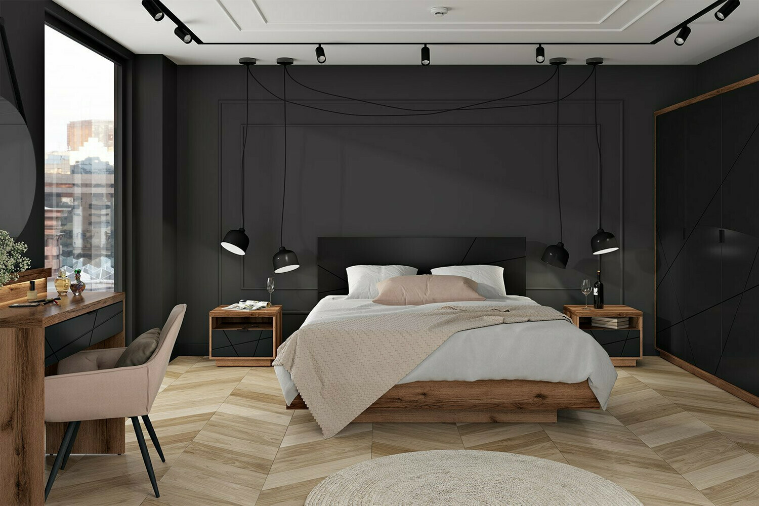 Íróasztal Fivale 120 (Sötét delanói tölgy + Matt fekete)