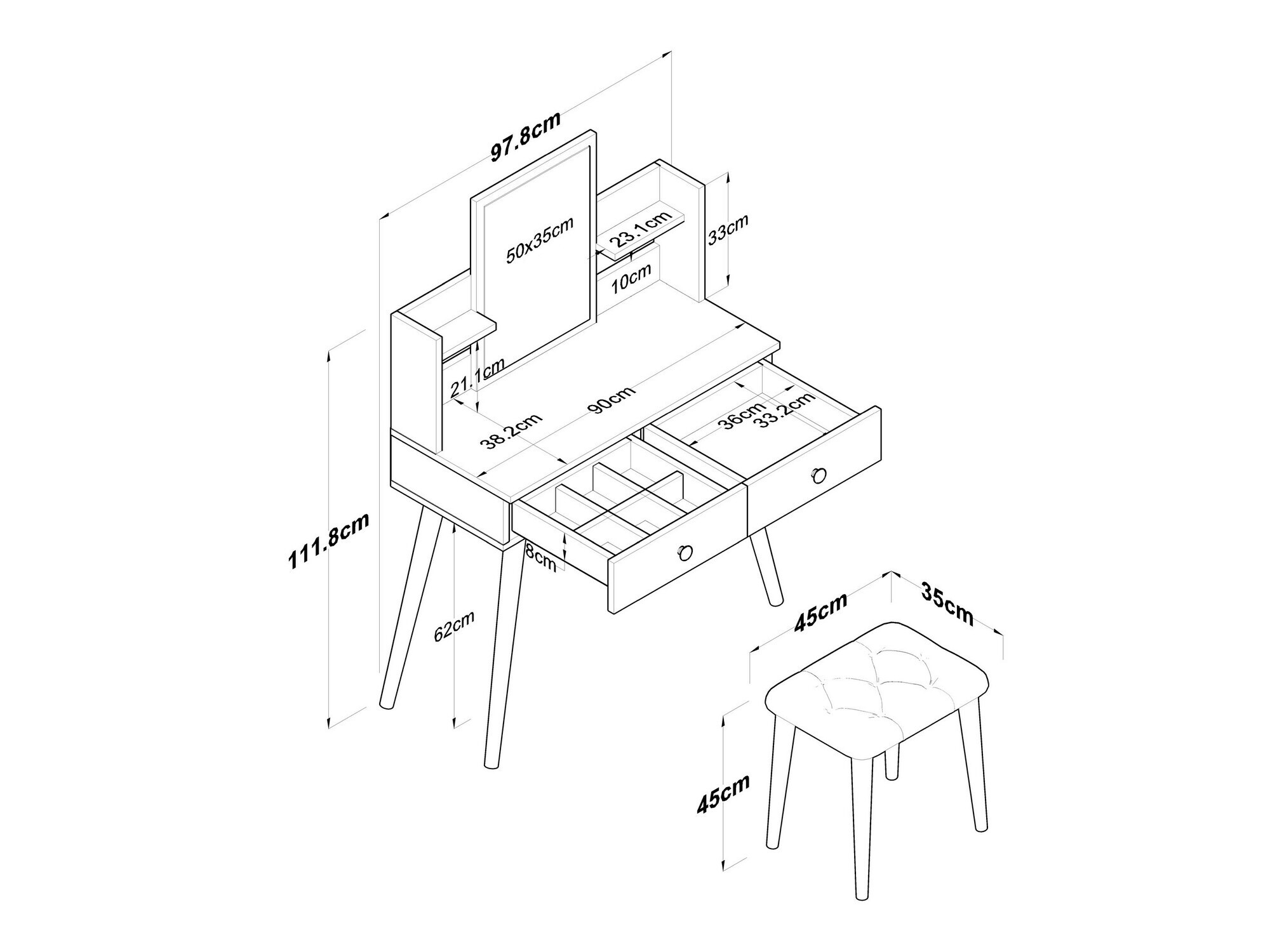 Fésülködő asztal Kailua 2114