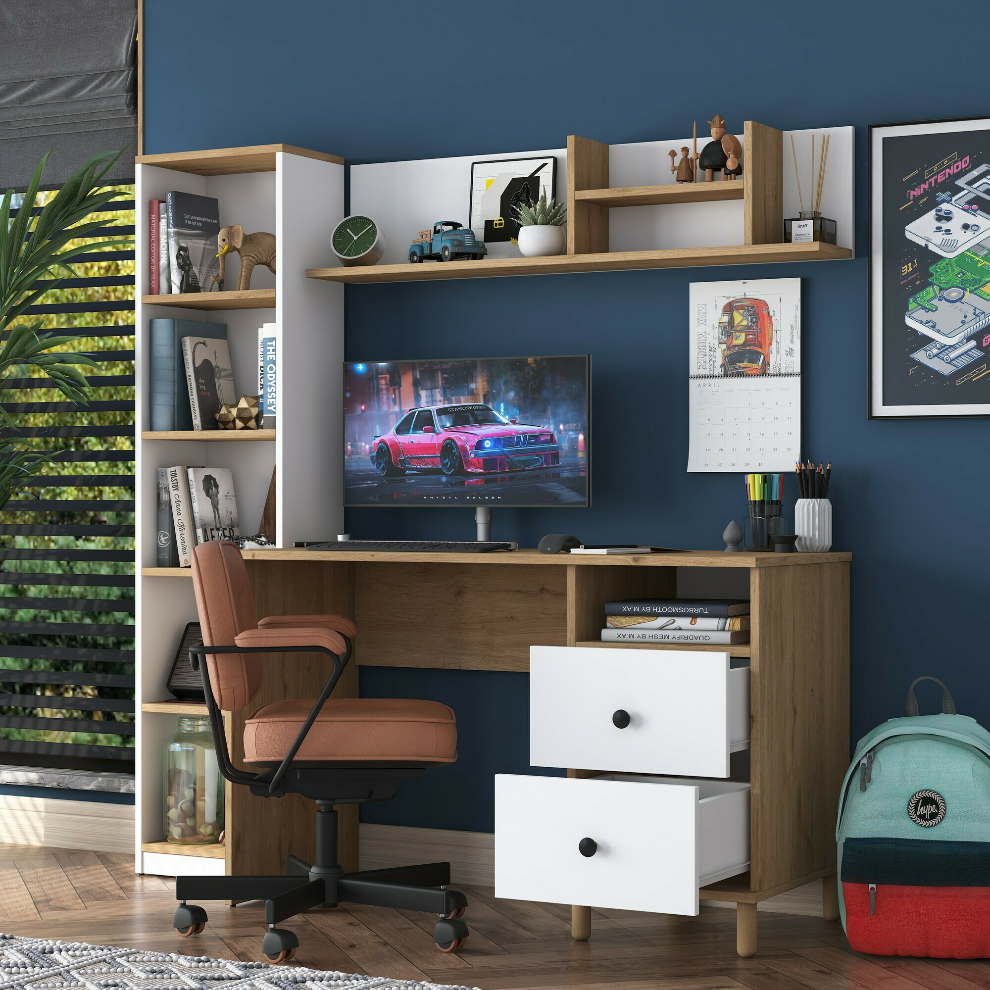 Otthoni iroda készlet Catdelu 107 (Dió + Fehér)