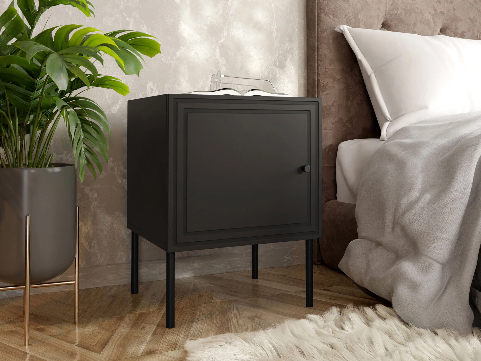 Éjjeliszekrény szett Monciru 104 (Fekete)