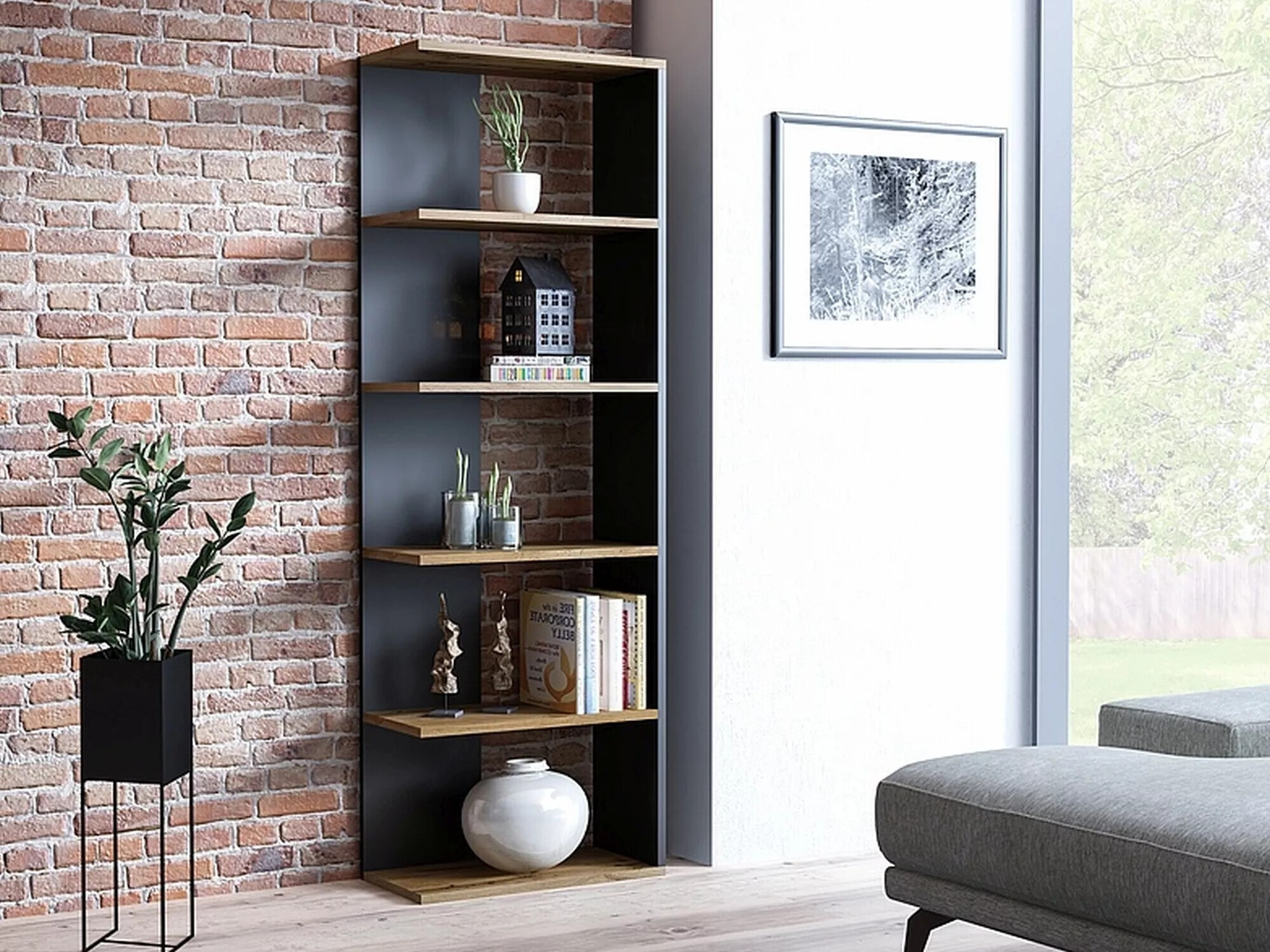 Könyvespolc Detroit 151 (Fekete + Wotan tölgy)