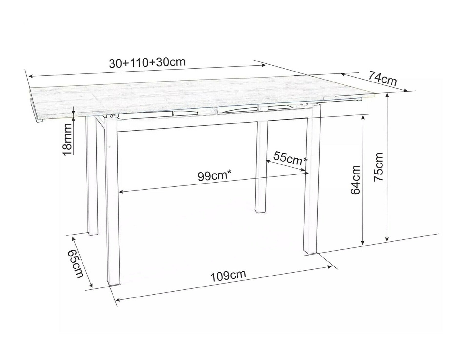 Asztal Detroit 169 (Fekete)