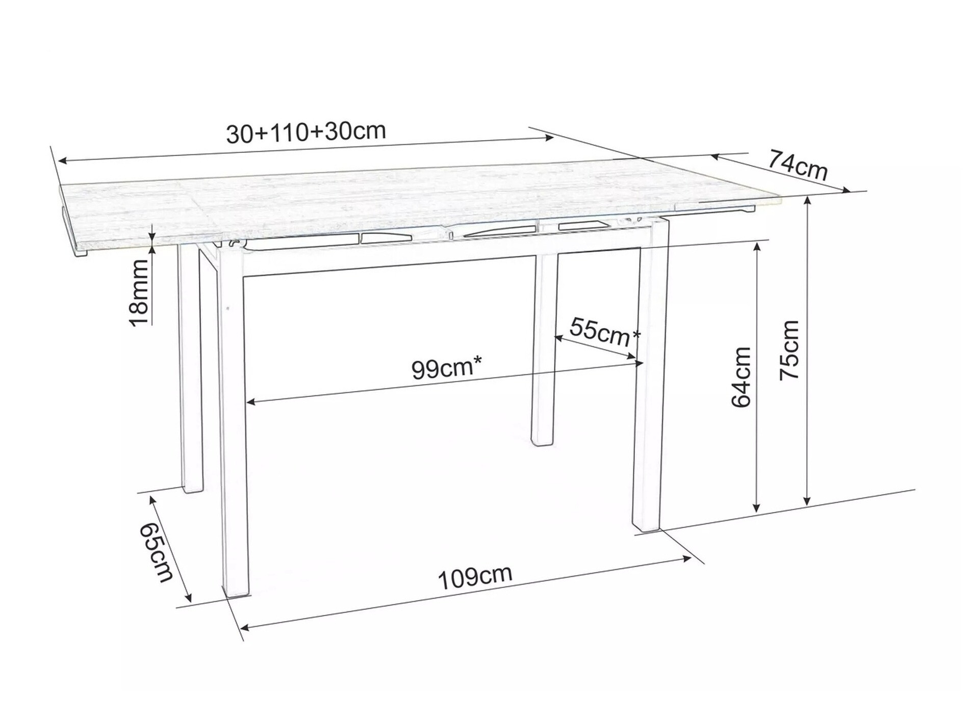Asztal Detroit 169 (Szürke)
