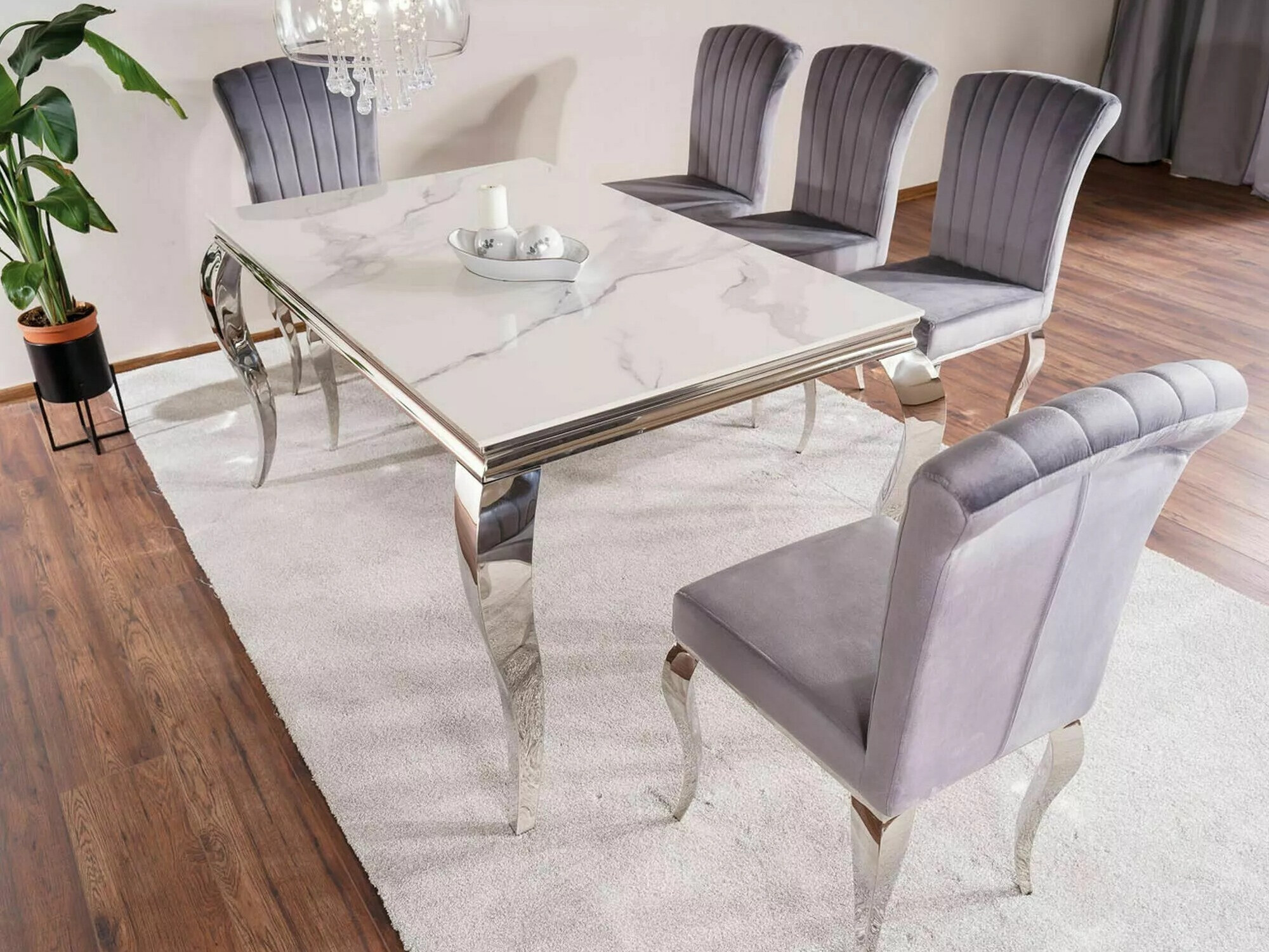 Asztal Detroit 323 (Ezüst + Fehér márvány)