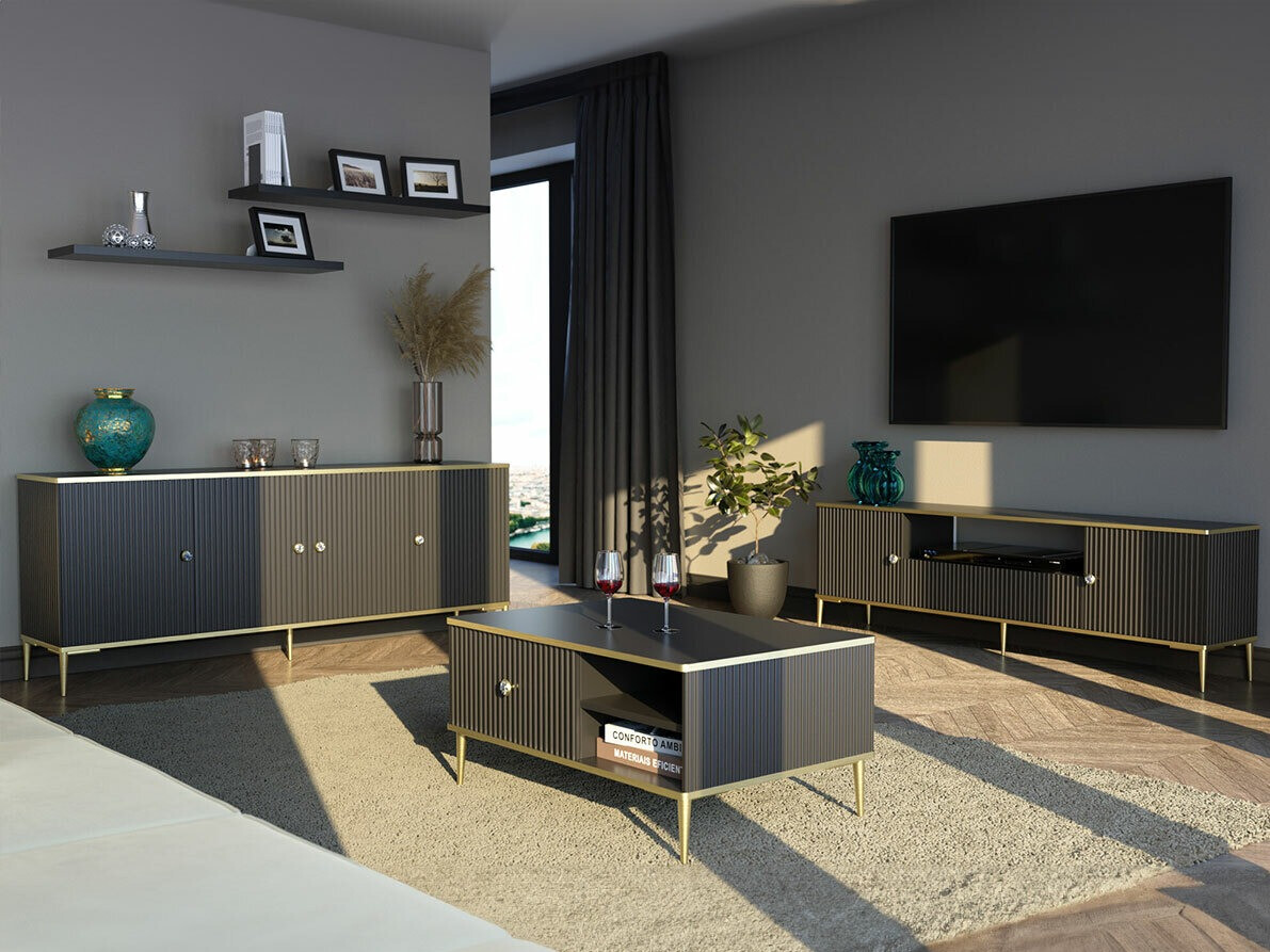 Nappali szett Romciro 103 (Fekete + Aranysárga)