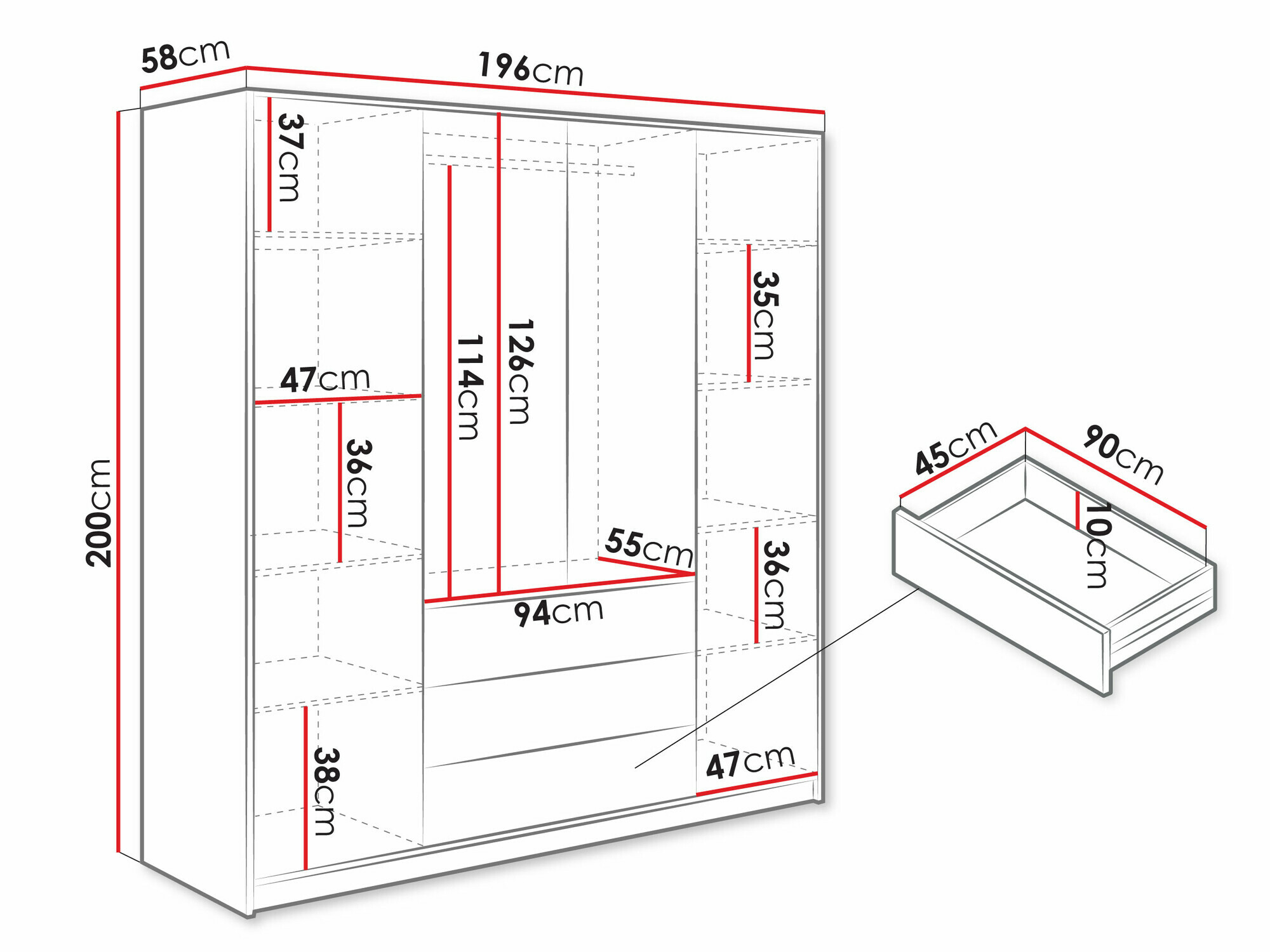 Gardróbszekrény Enolevo 108 (Wotan tölgy + Fekete)