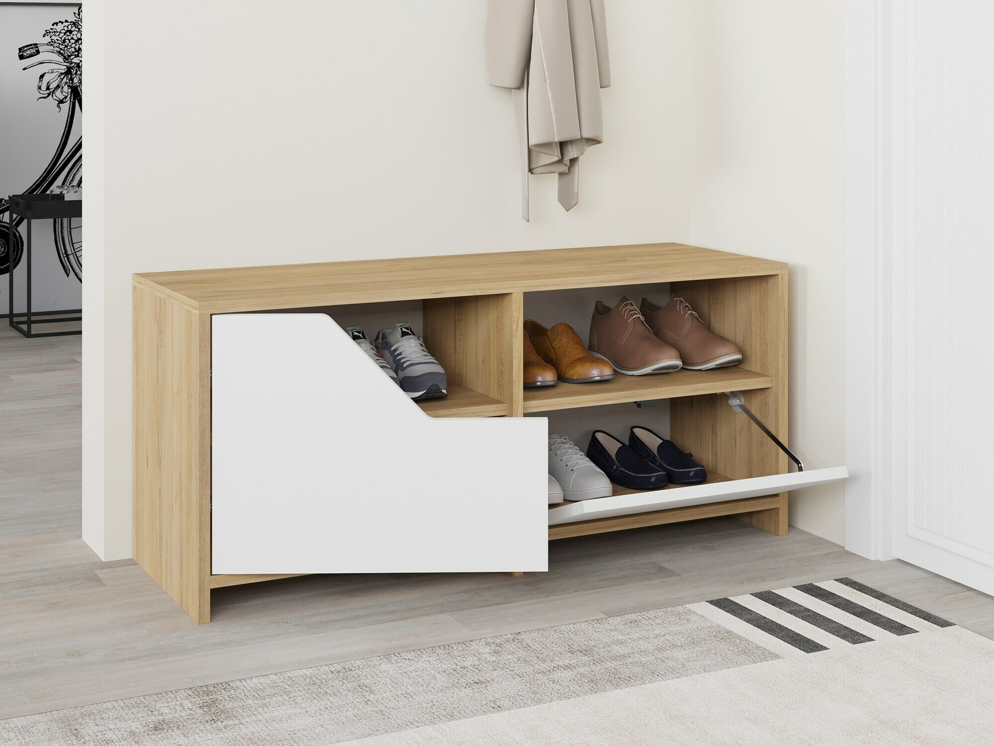 Cipőtároló Asheboro 111 (Fehér + Tölgy)