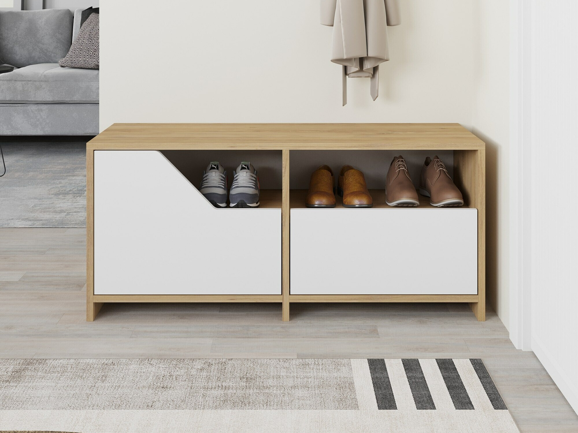Cipőtároló Asheboro 111 (Fehér + Tölgy)
