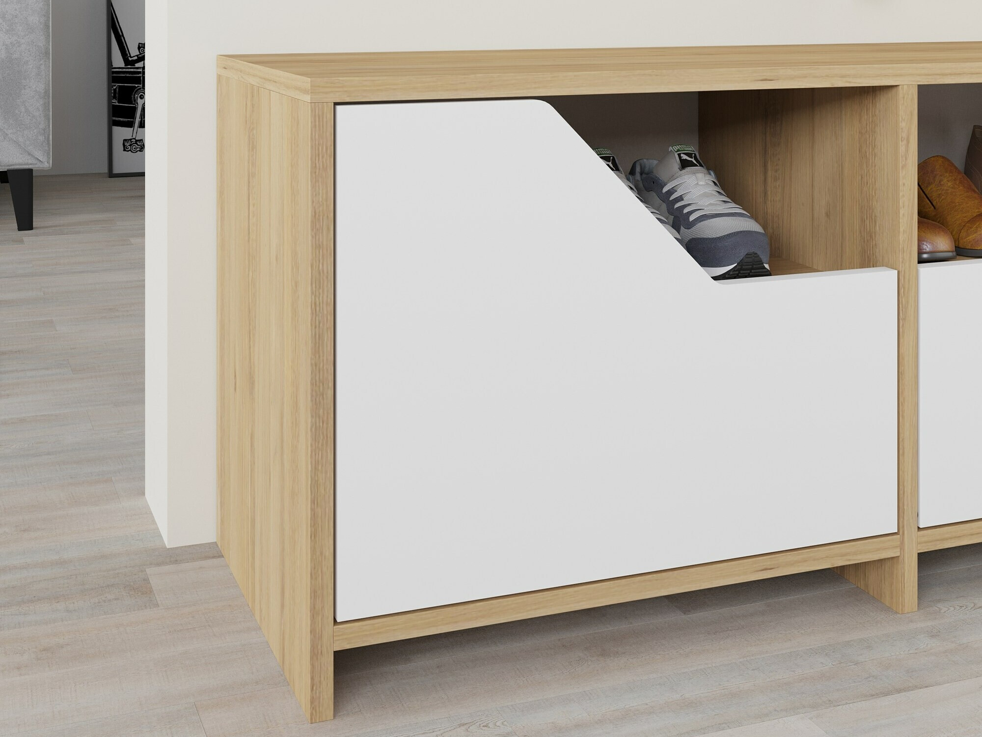Cipőtároló Asheboro 111 (Fehér + Tölgy)