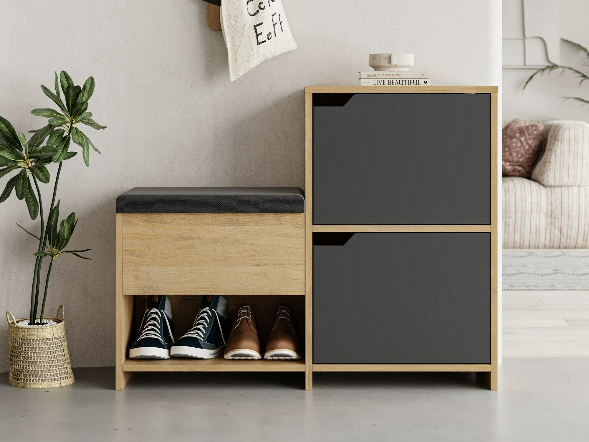 Cipőtároló Kailua 2150 (Antracit + Tölgy)