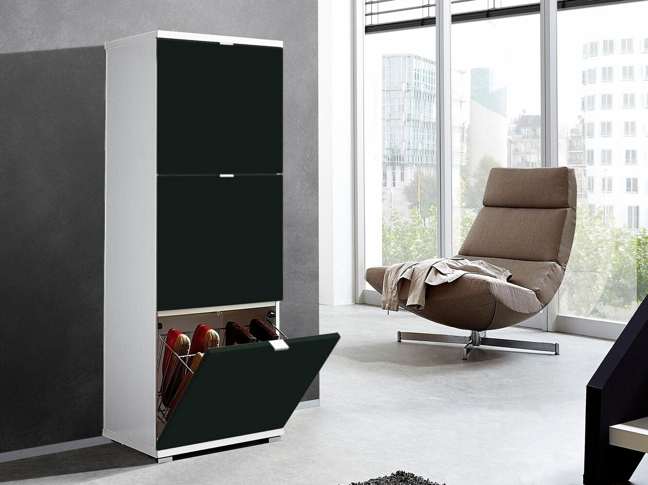 Cipőtároló Veltena 106 (Fényes fehér + Fekete)