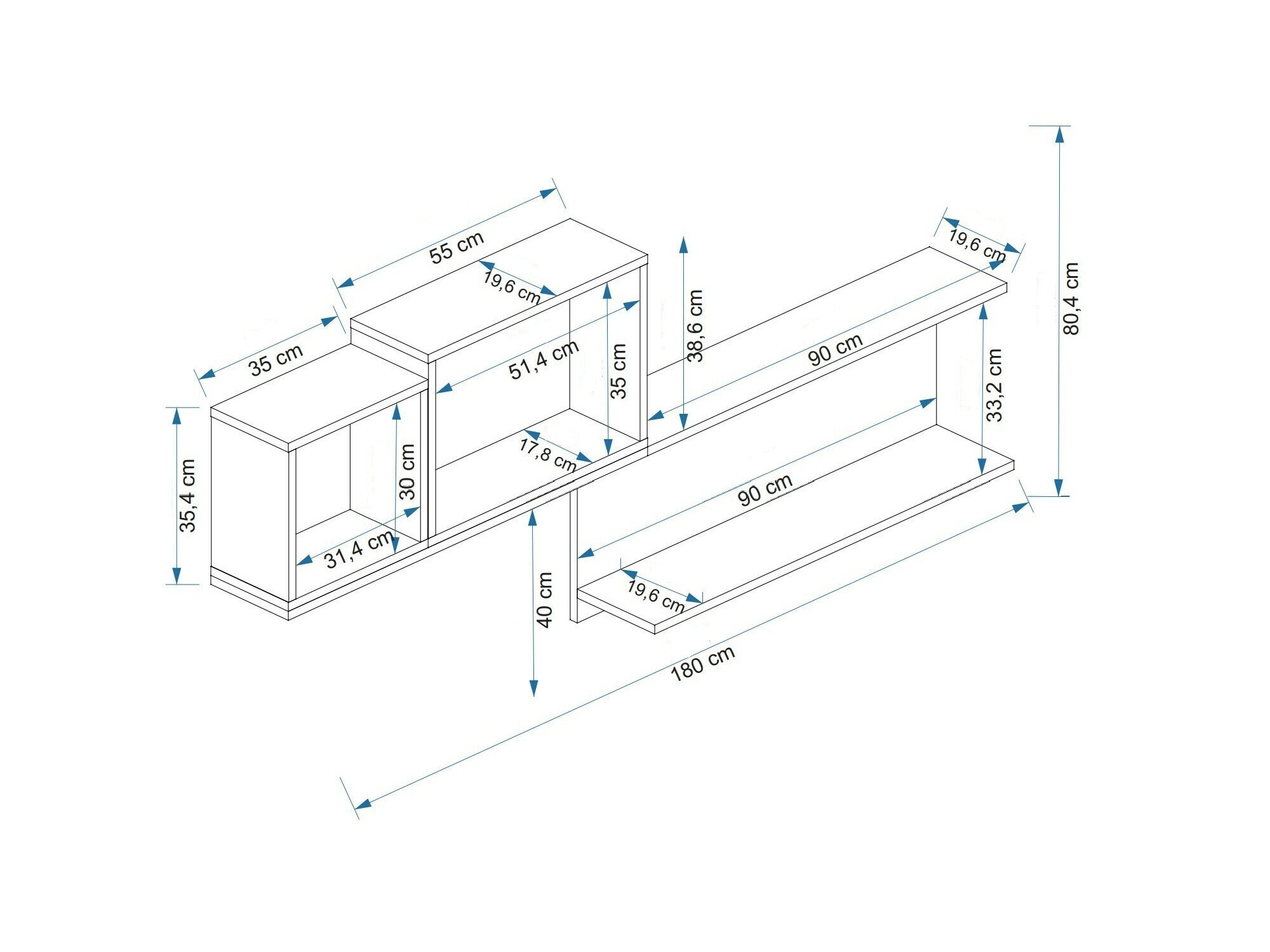 Fali polc Kailua 2184 (Fehér + Antracit + Fenyő)