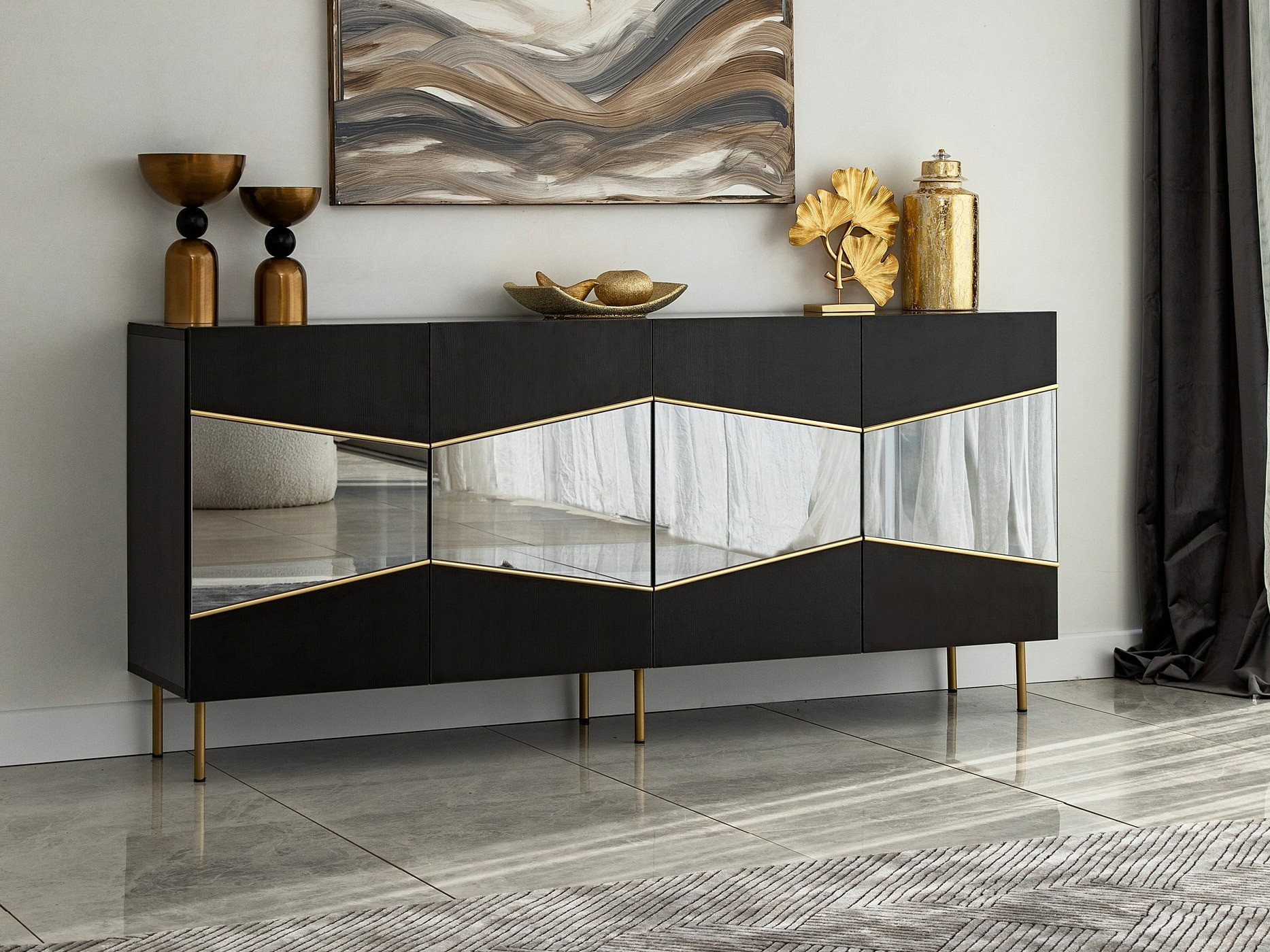 Szekrény Kailua 2210 (Fekete + Aranysárga)