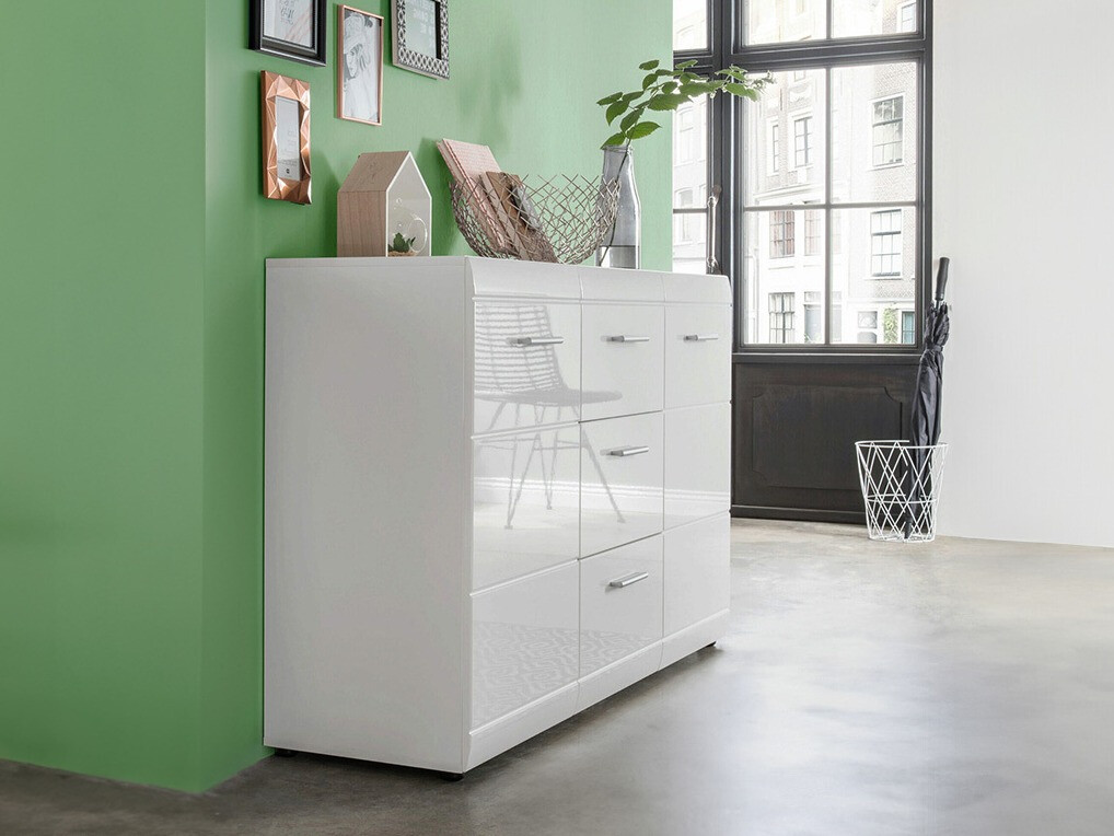 Komód Livromu 108 (Fényes fehér + Fehér)