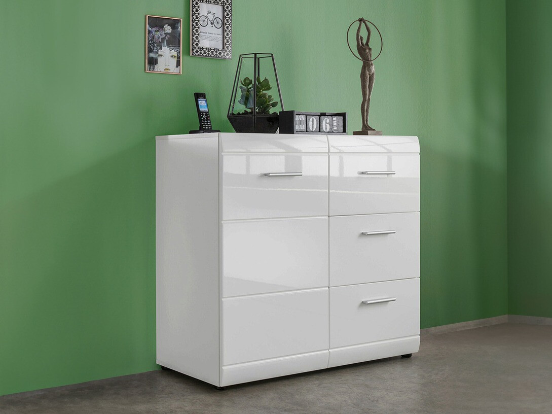 Komód Livromu 109 (Fényes fehér + Fehér)