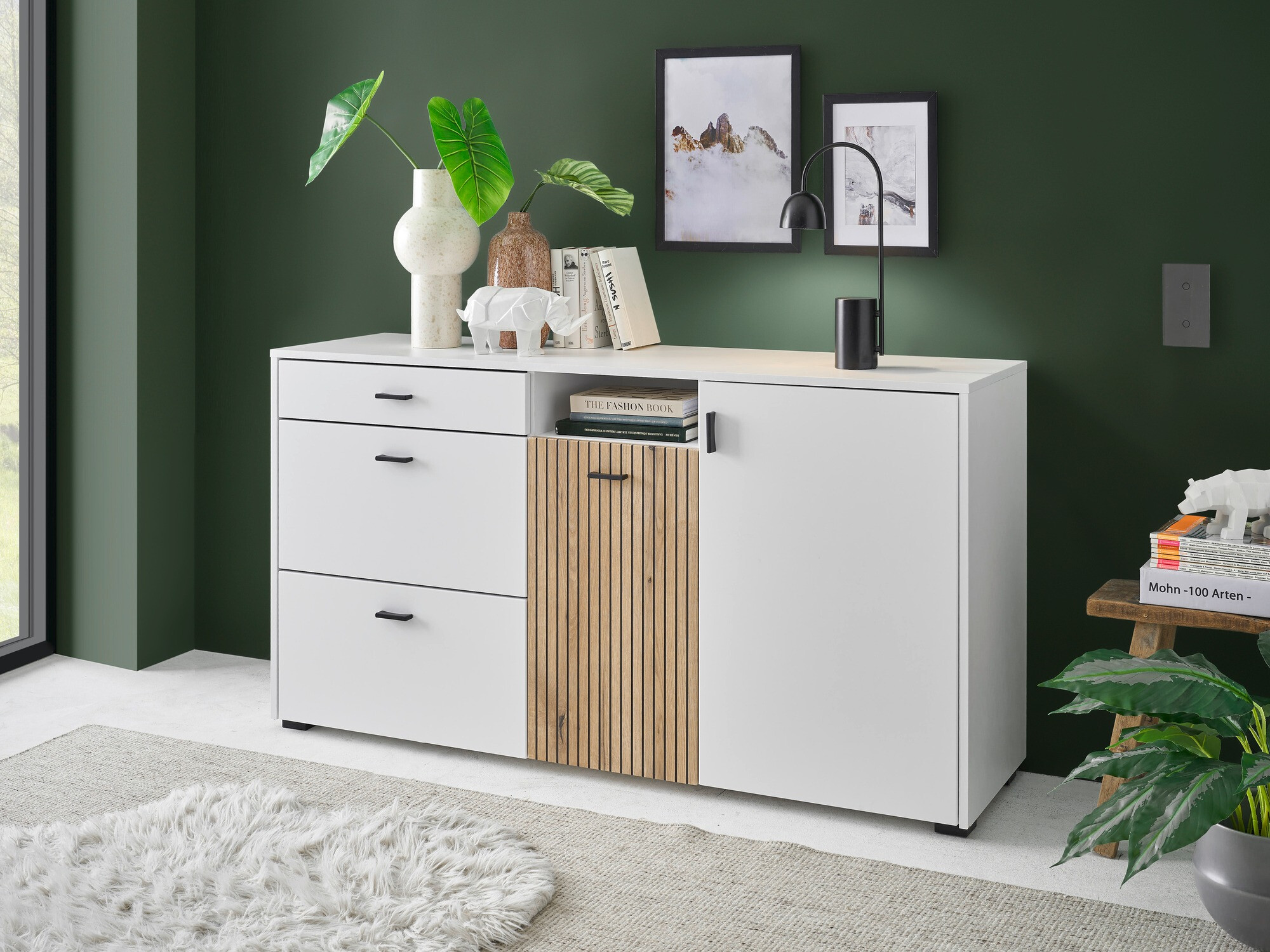 Komód Belmelu 107 (Fehér + Tölgy)