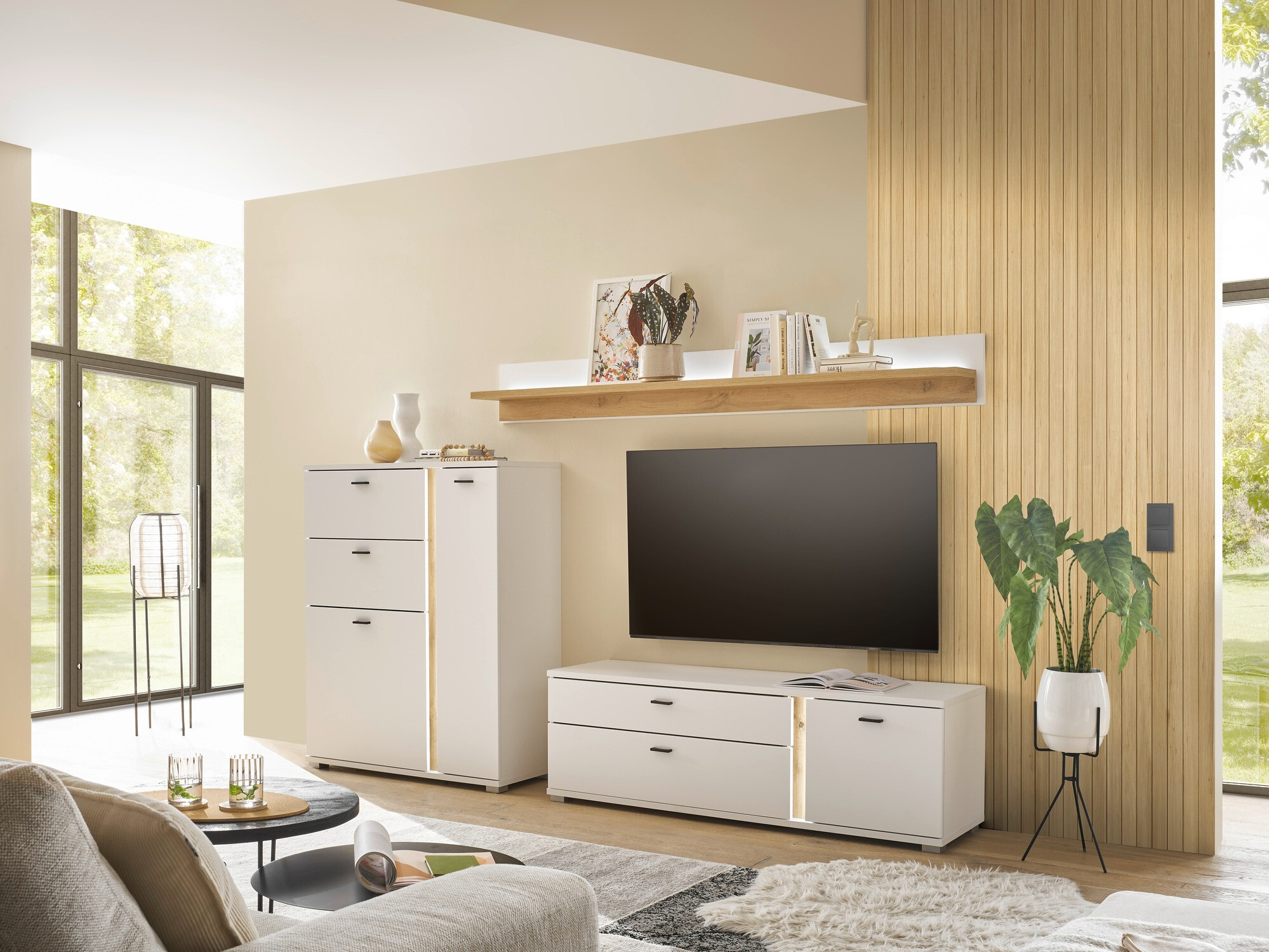 TV-állvány Avimavi 104 (Fehér + Wotan tölgy)