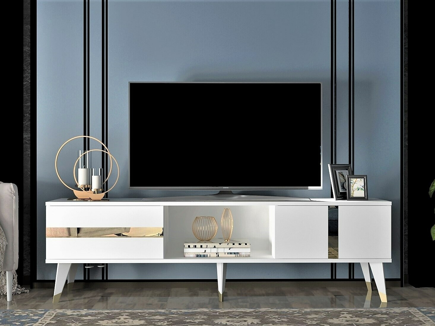 TV-állvány Kailua 1871 (Fehér + Aranysárga)