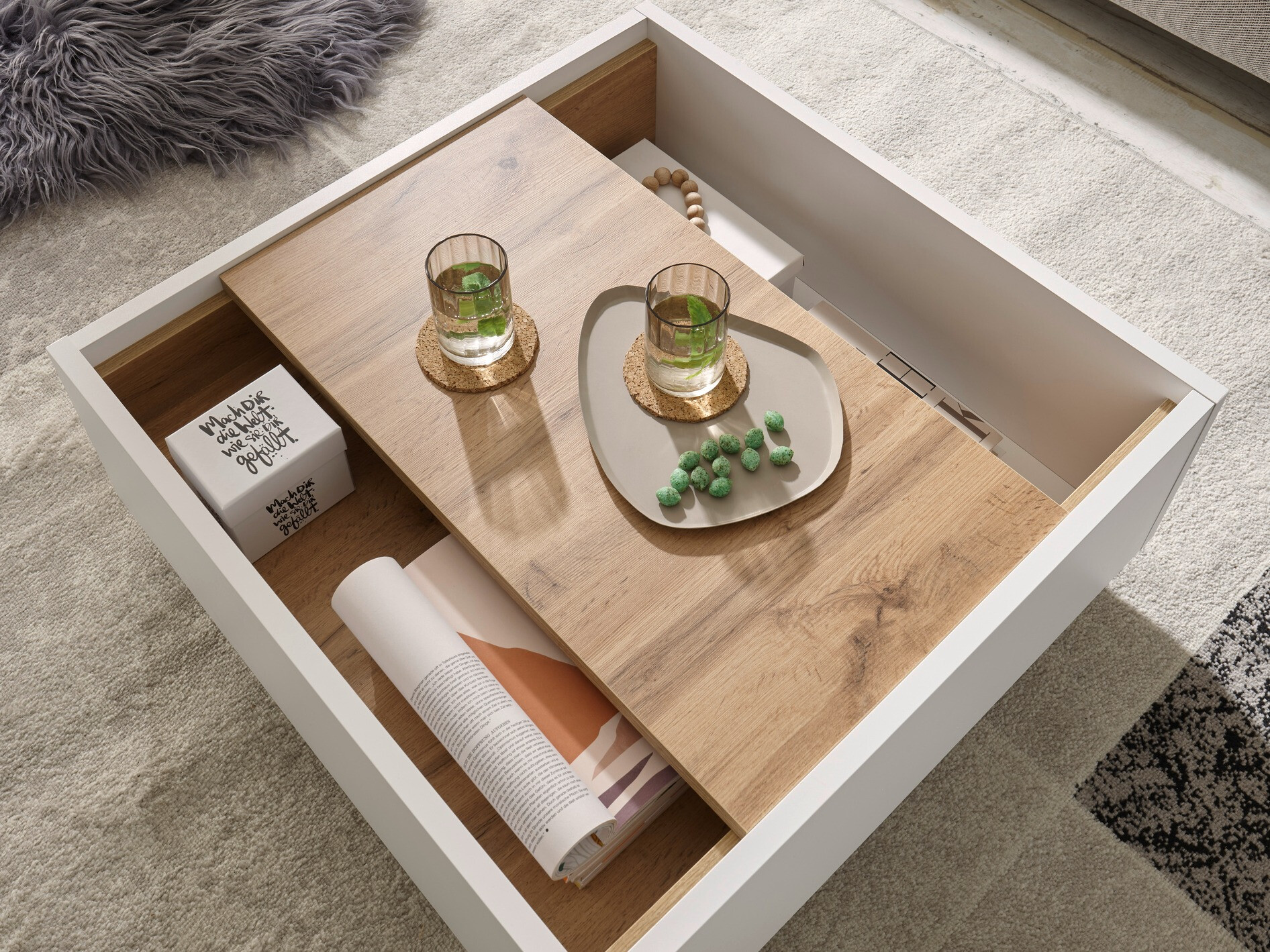 Dohányzóasztal Avimavi 109 (Fehér + Wotan tölgy)