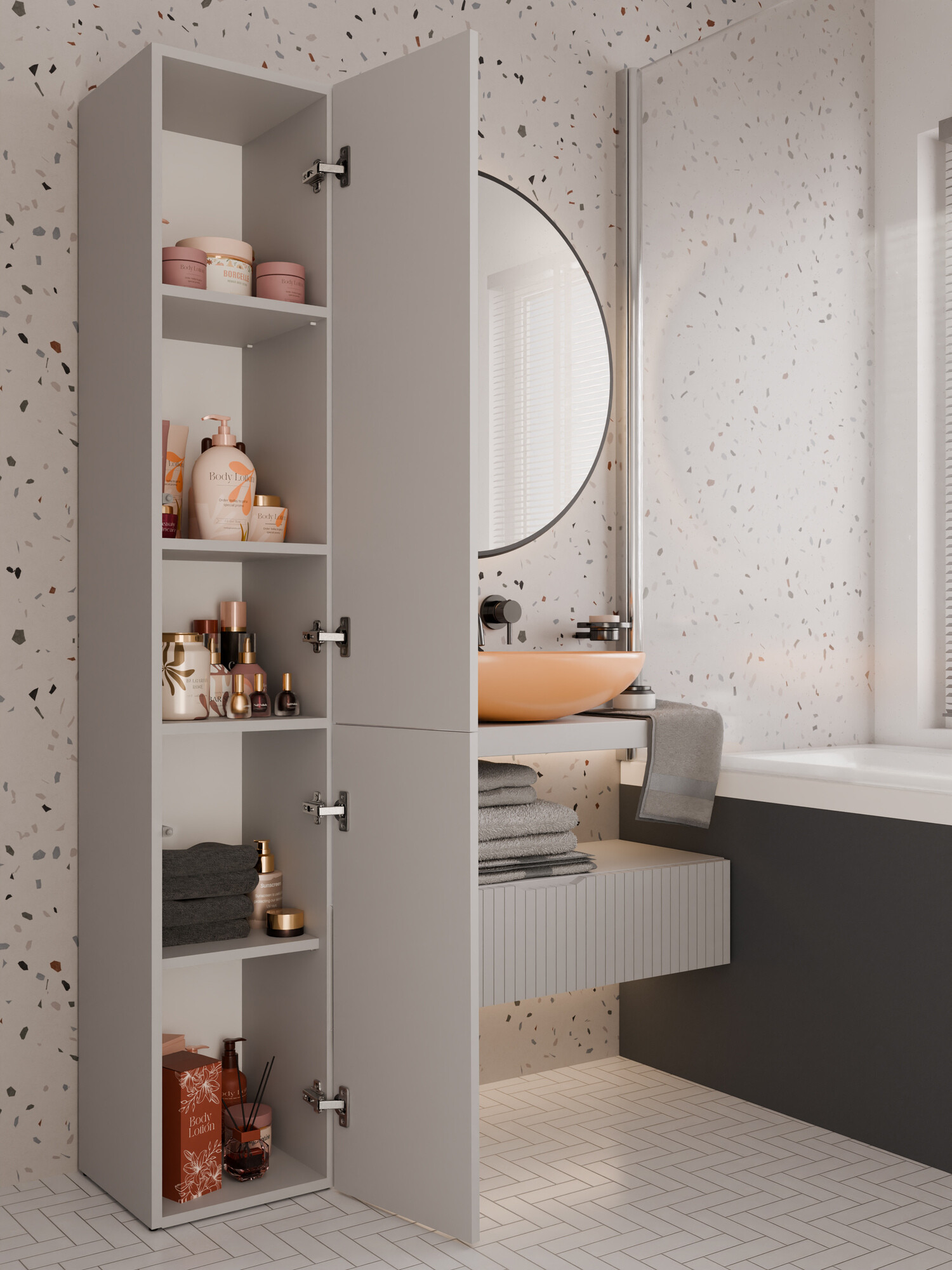 Beépített fürdőszoba szekrény Nolmaru 110 (Kasmír)