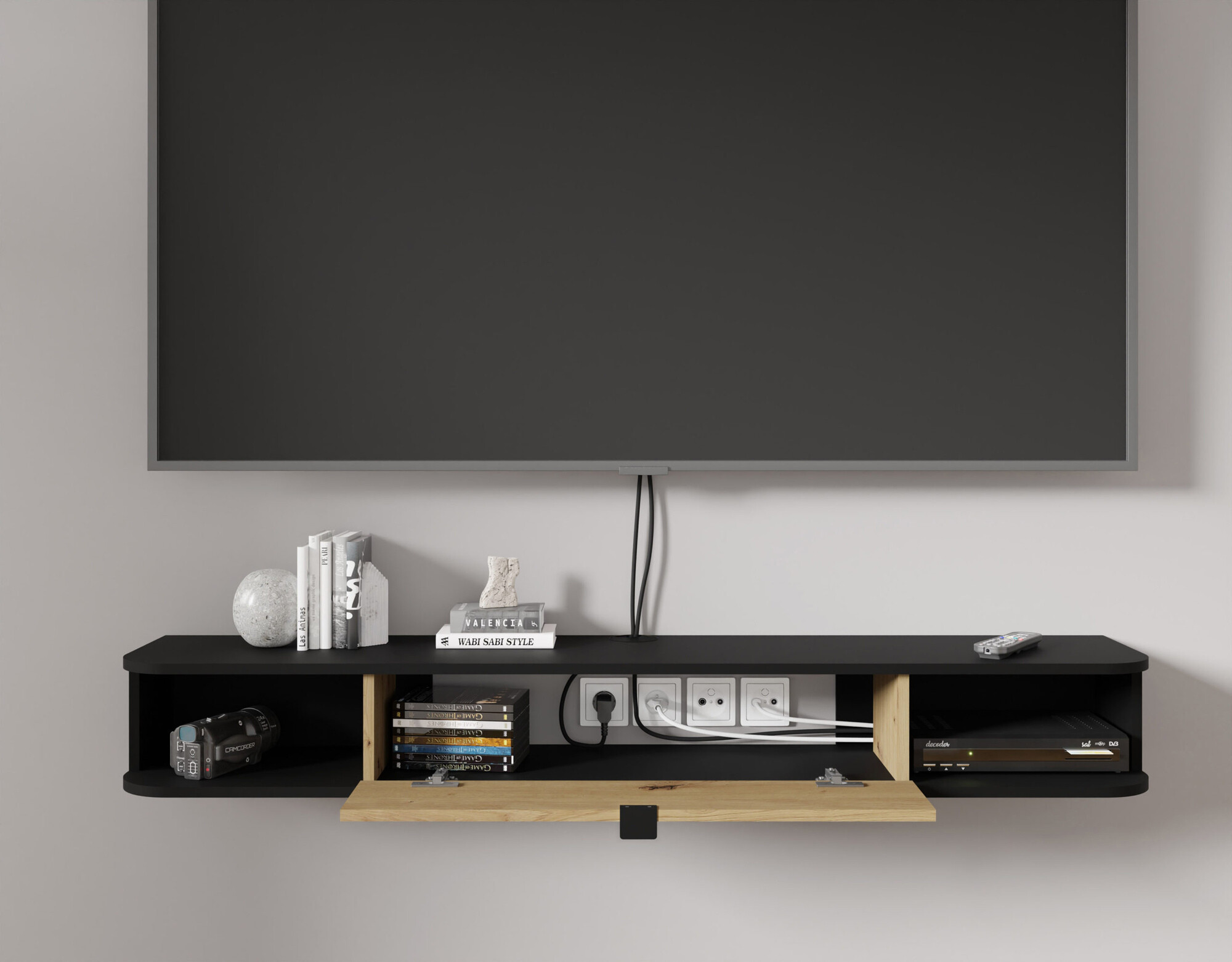 TV-állvány Buffalo 176 (Matt fekete + Artisan tölgy)