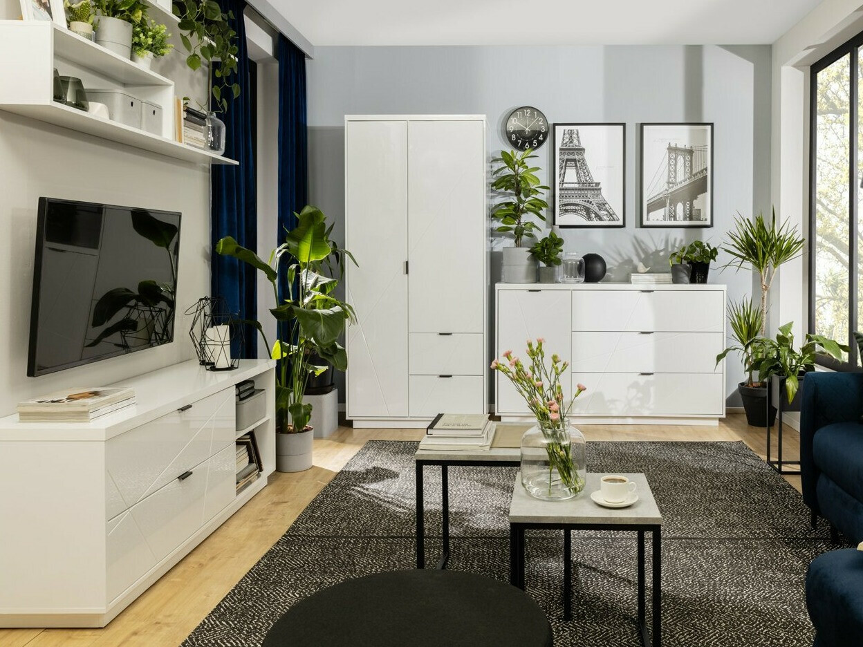 TV-állvány Fivale 104 (Fényes fehér + Fehér)