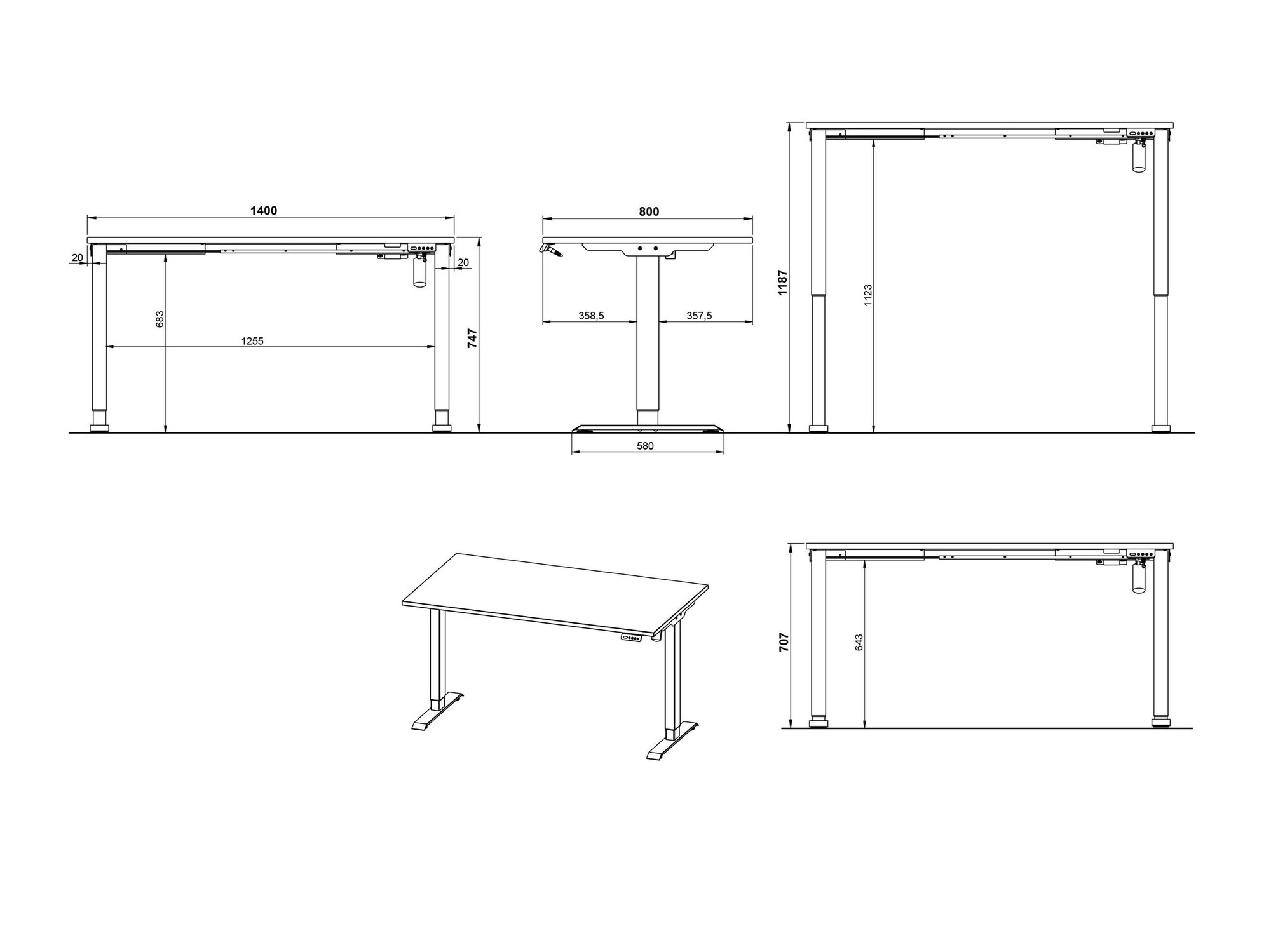Állítható magasságú íróasztal Lartesi 116 (Kasmír + Fekete)