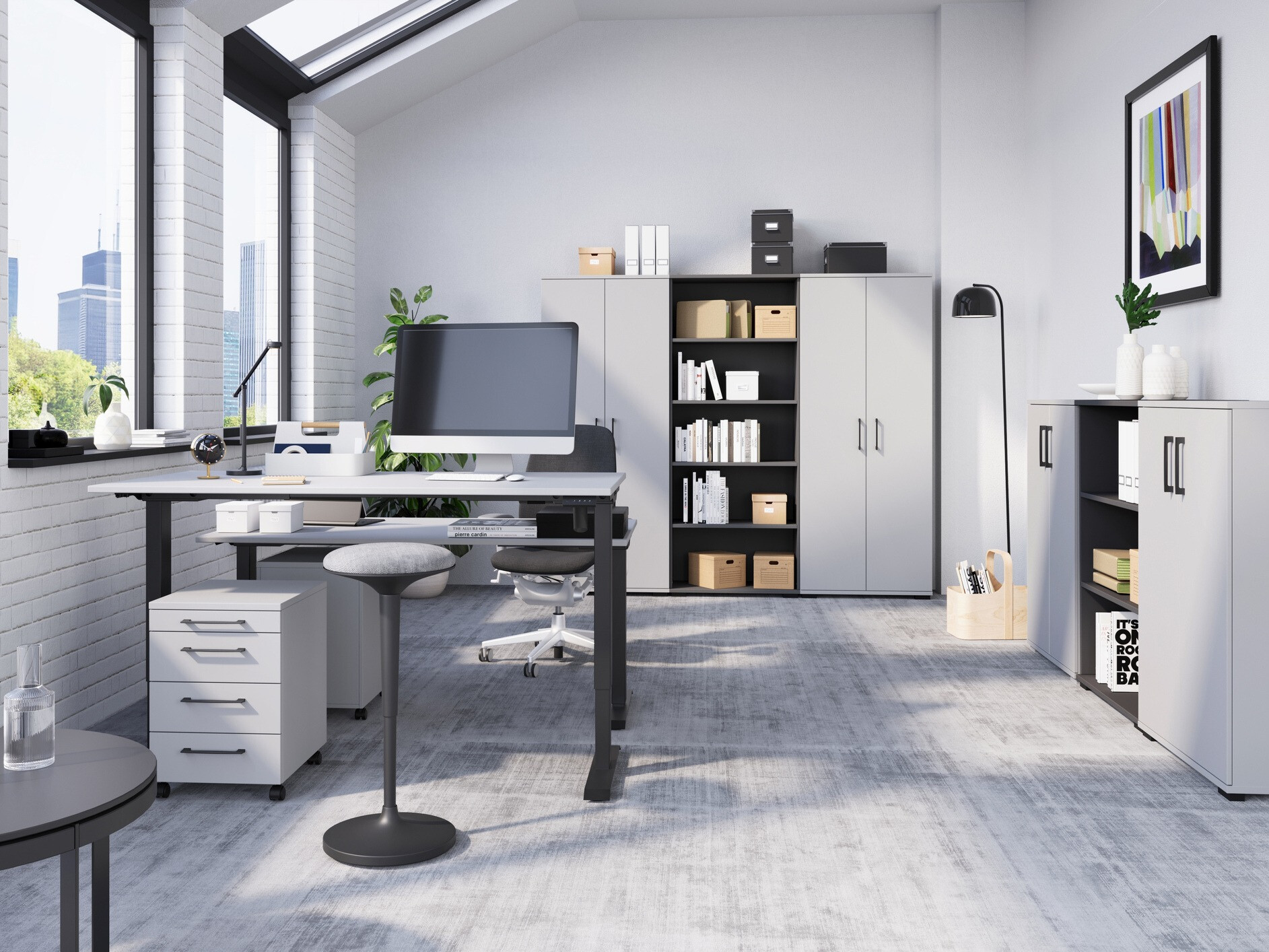 Állítható magasságú íróasztal Lartesi 117 (Világosszürke + Fekete)