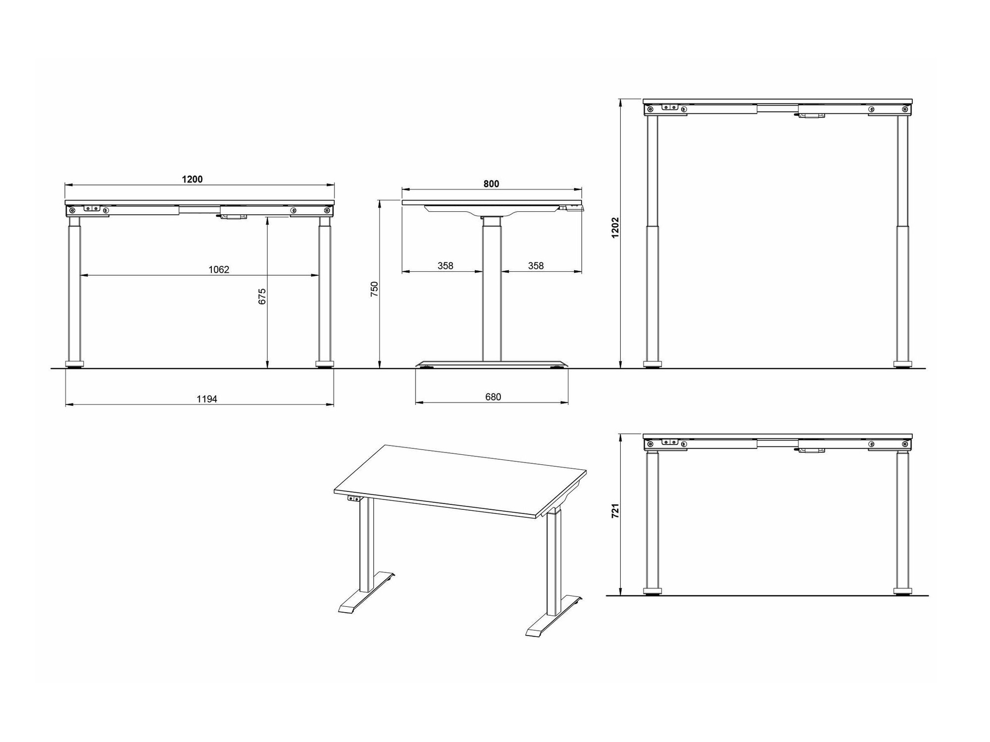 Állítható magasságú íróasztal Eliromo 118 (Grandson tölgy + Fekete)