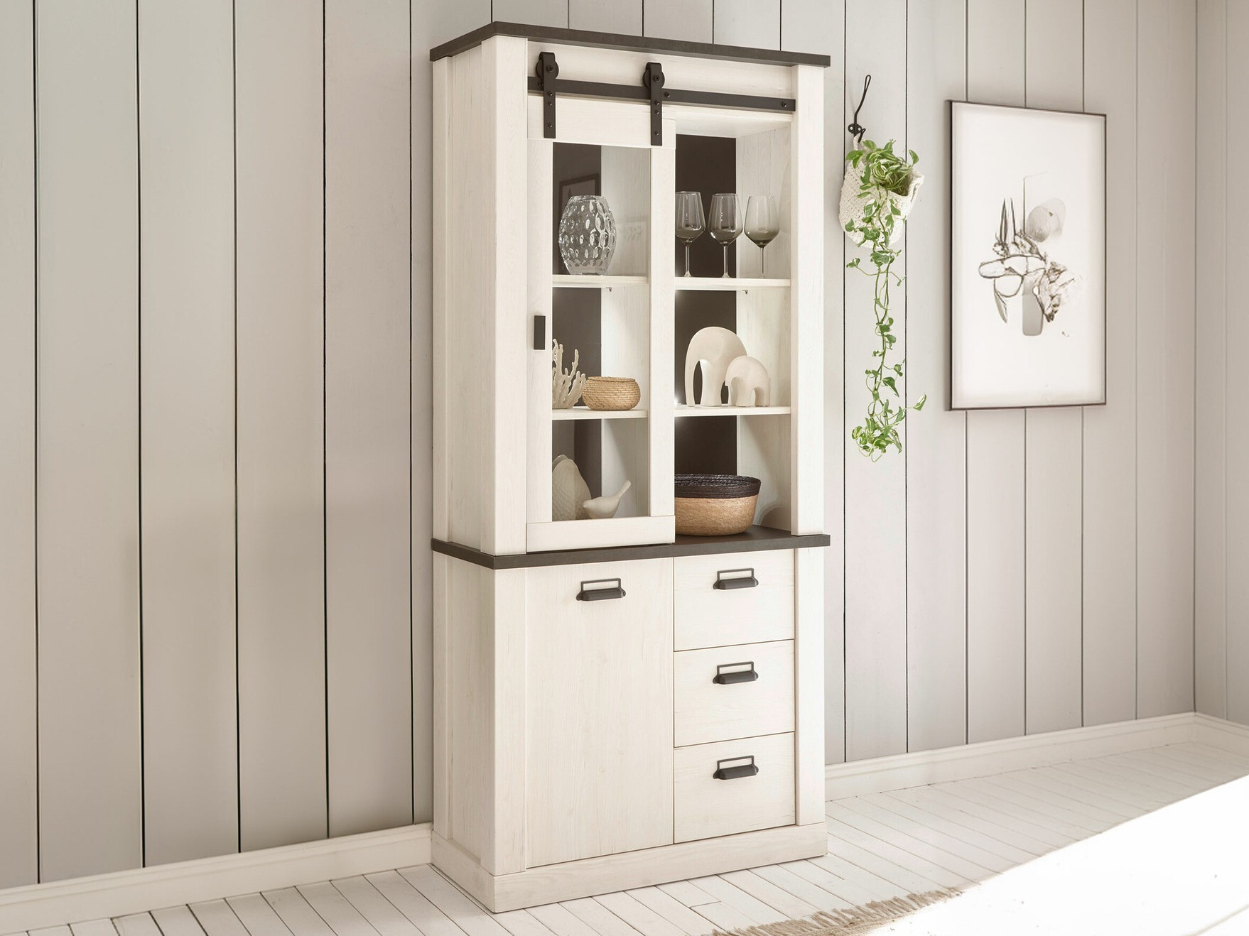 Könyvespolc Cirtale 114 (Fehérített fenyő + Antrahite)