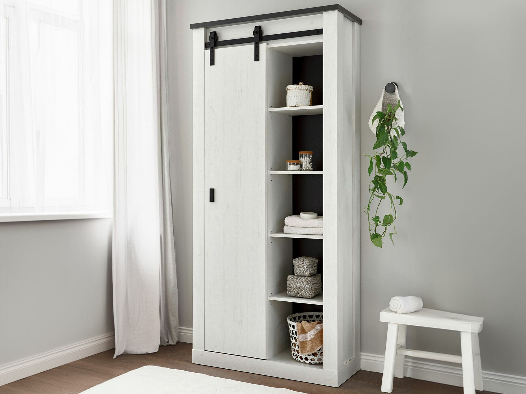 Könyvespolc Cirtale 122 (Fehérített fenyő + Antracit)