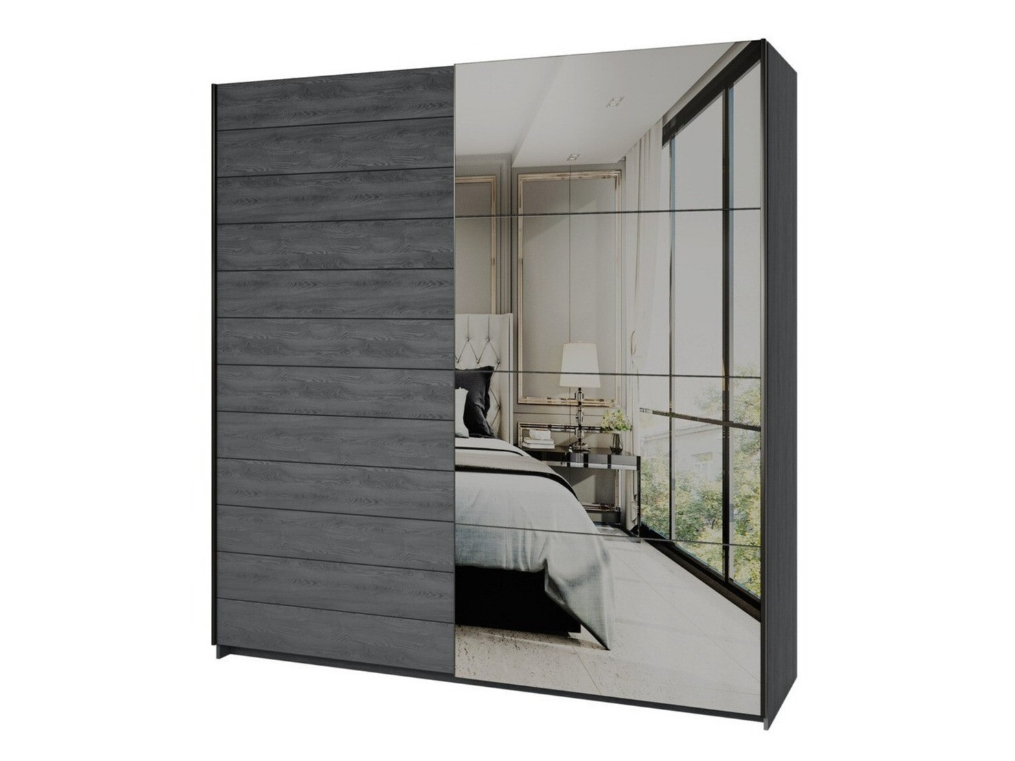 Gardróbszekrény Levruvu 105 (Szürke tölgy + Fekete)