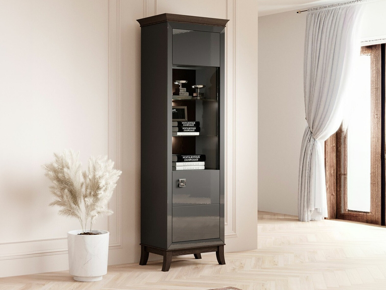 Könyvespolc Austin BA105 (Gloss antracit + Sötét tölgy)