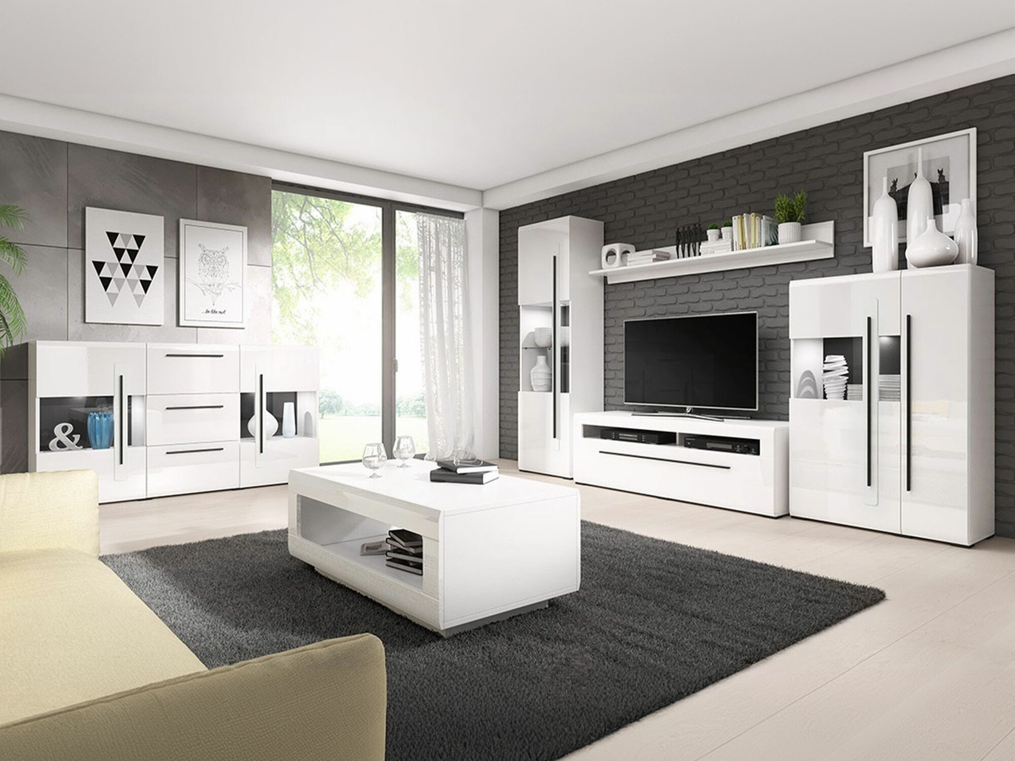 Nappali szett Ophsalu 112 (Fehér + Fényes fehér)