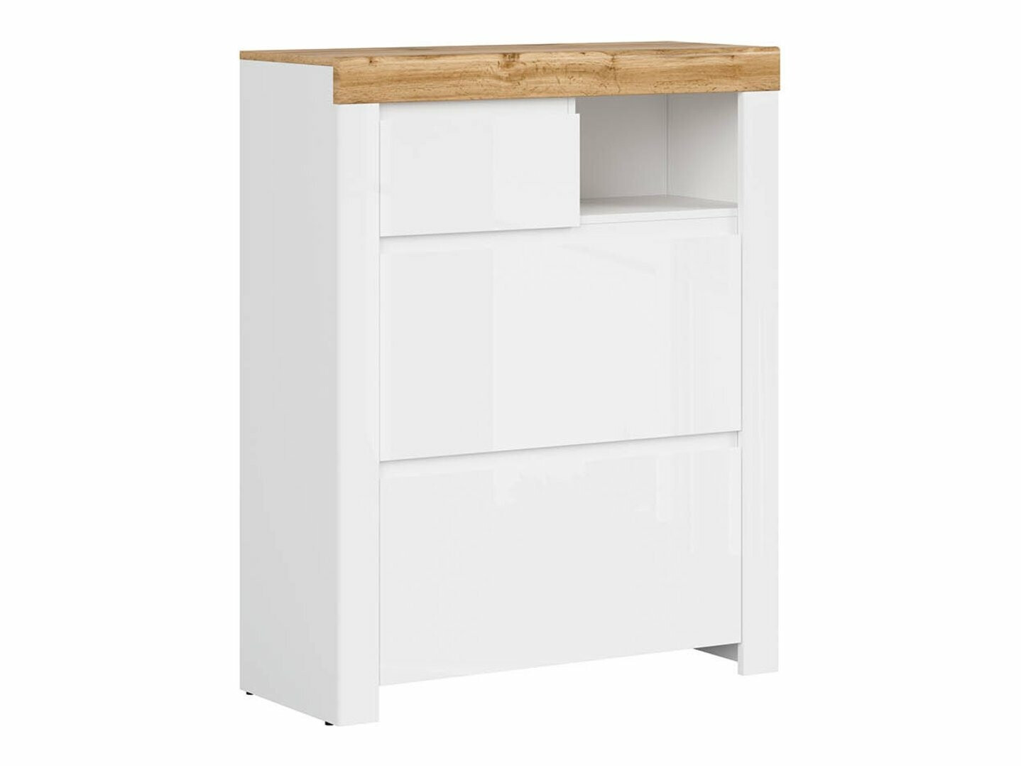 Cipőtároló Sonsoru 119 (Fehér + Fényes fehér + Wotan tölgy)