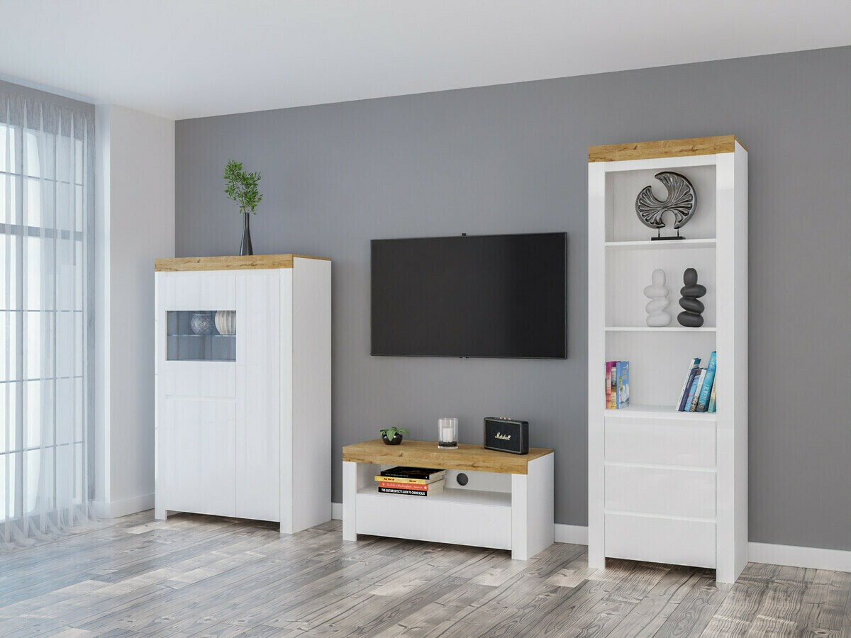 Könyvespolc Sonsoru 105 (Fehér + Fényes fehér + Wotan tölgy)