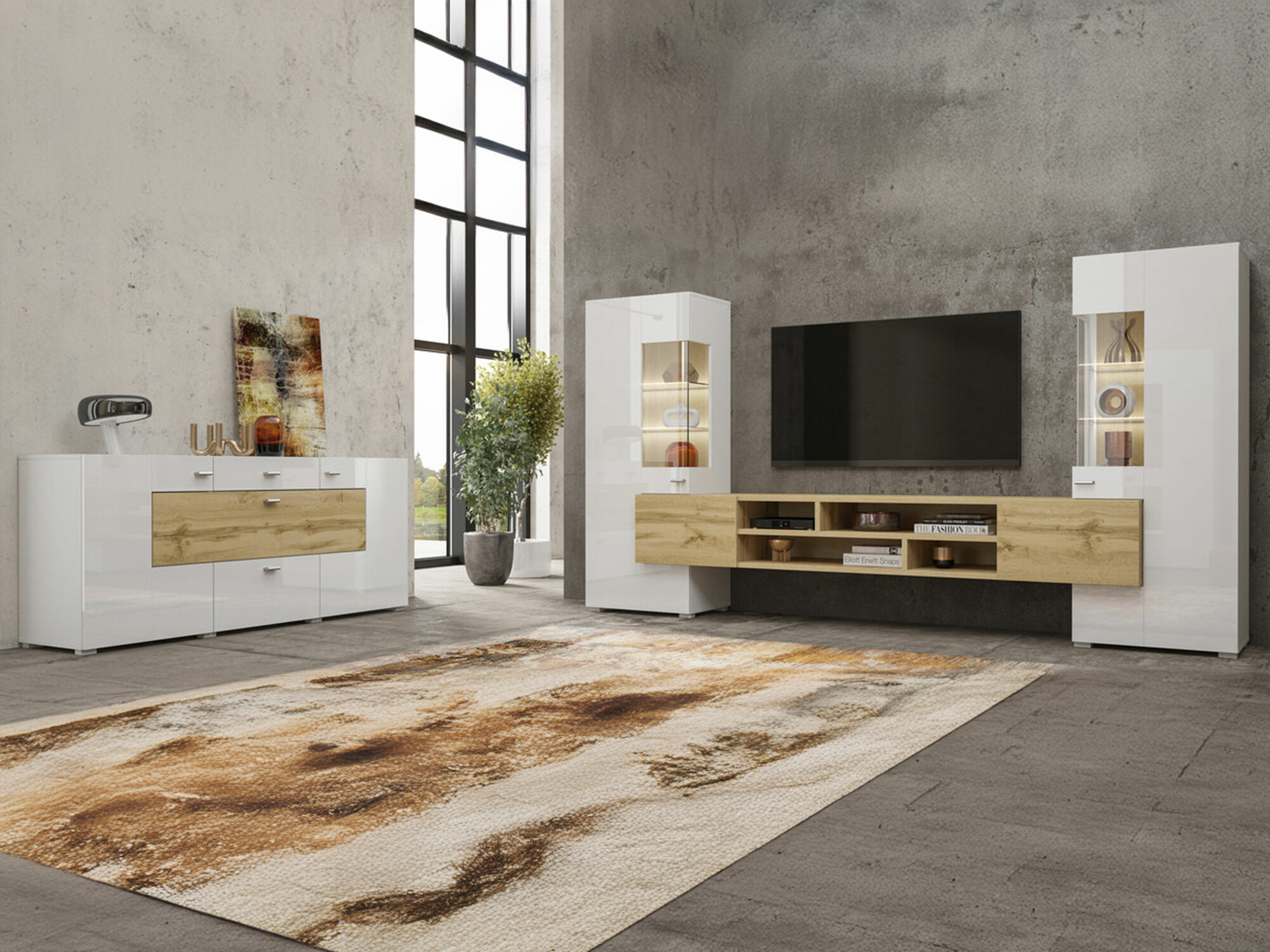 Nappali szett Mondalo 105 (Wotan tölgy + Fényes fehér)