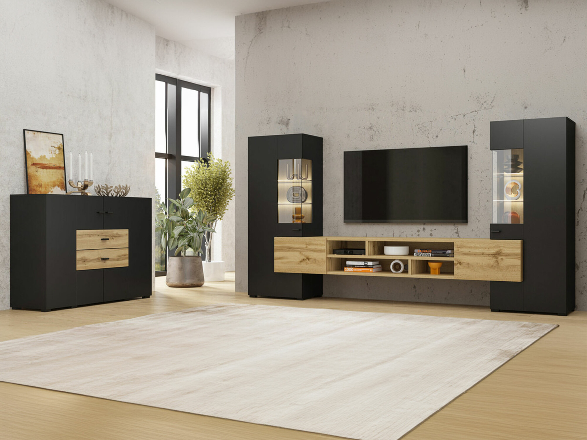 Nappali szett Mondalo 105 (Wotan tölgy + Matt fekete)