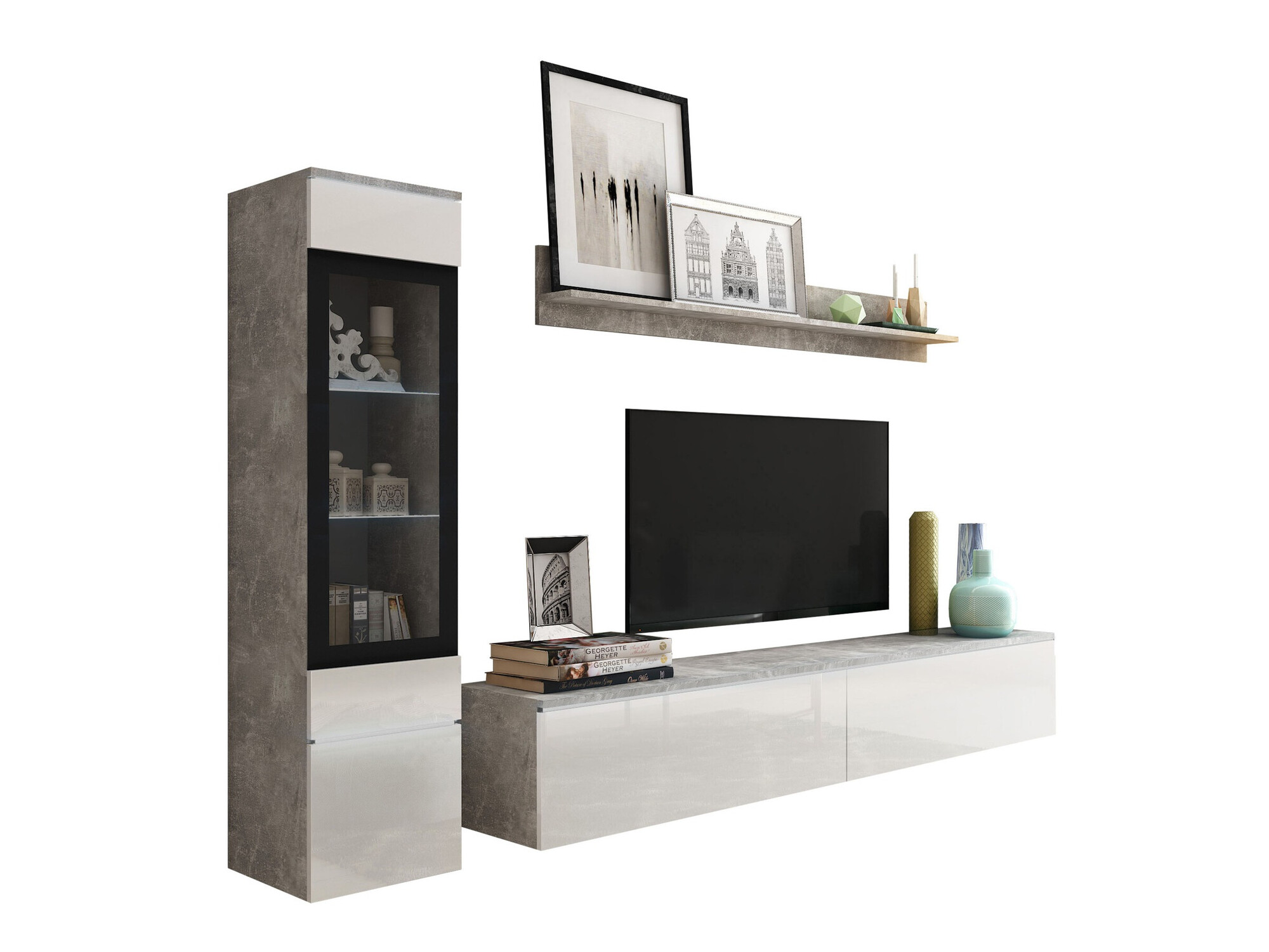 Nappali szett Sarasota 125 (Beton + Fényes fehér)