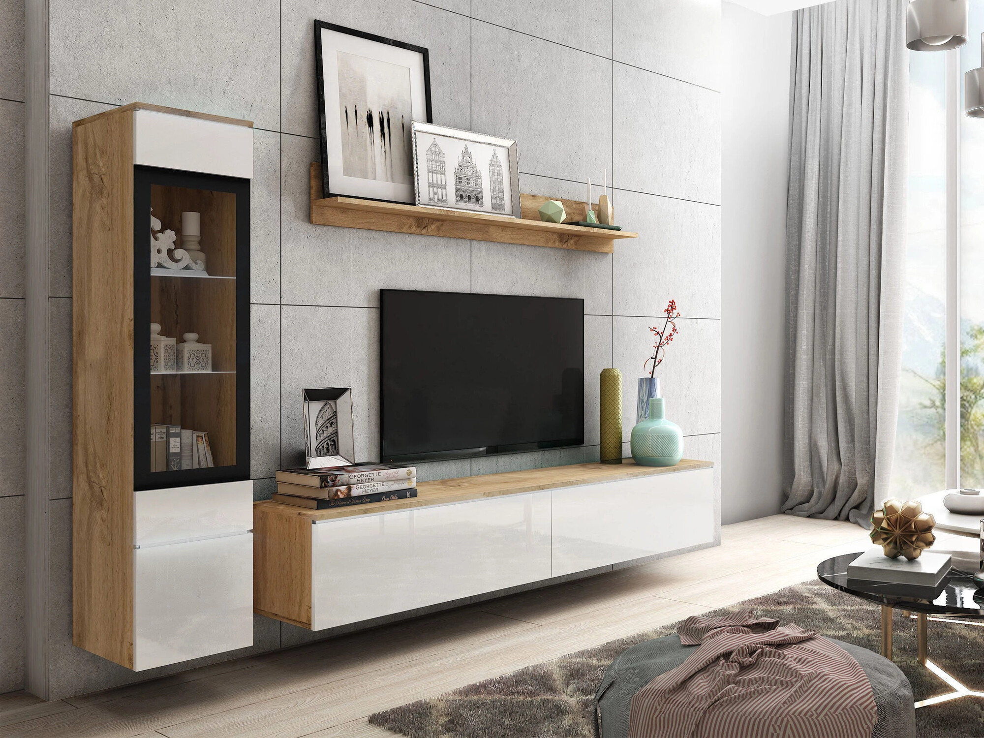 Nappali szett Sarasota 125 (Wotan tölgy + Fényes fehér)