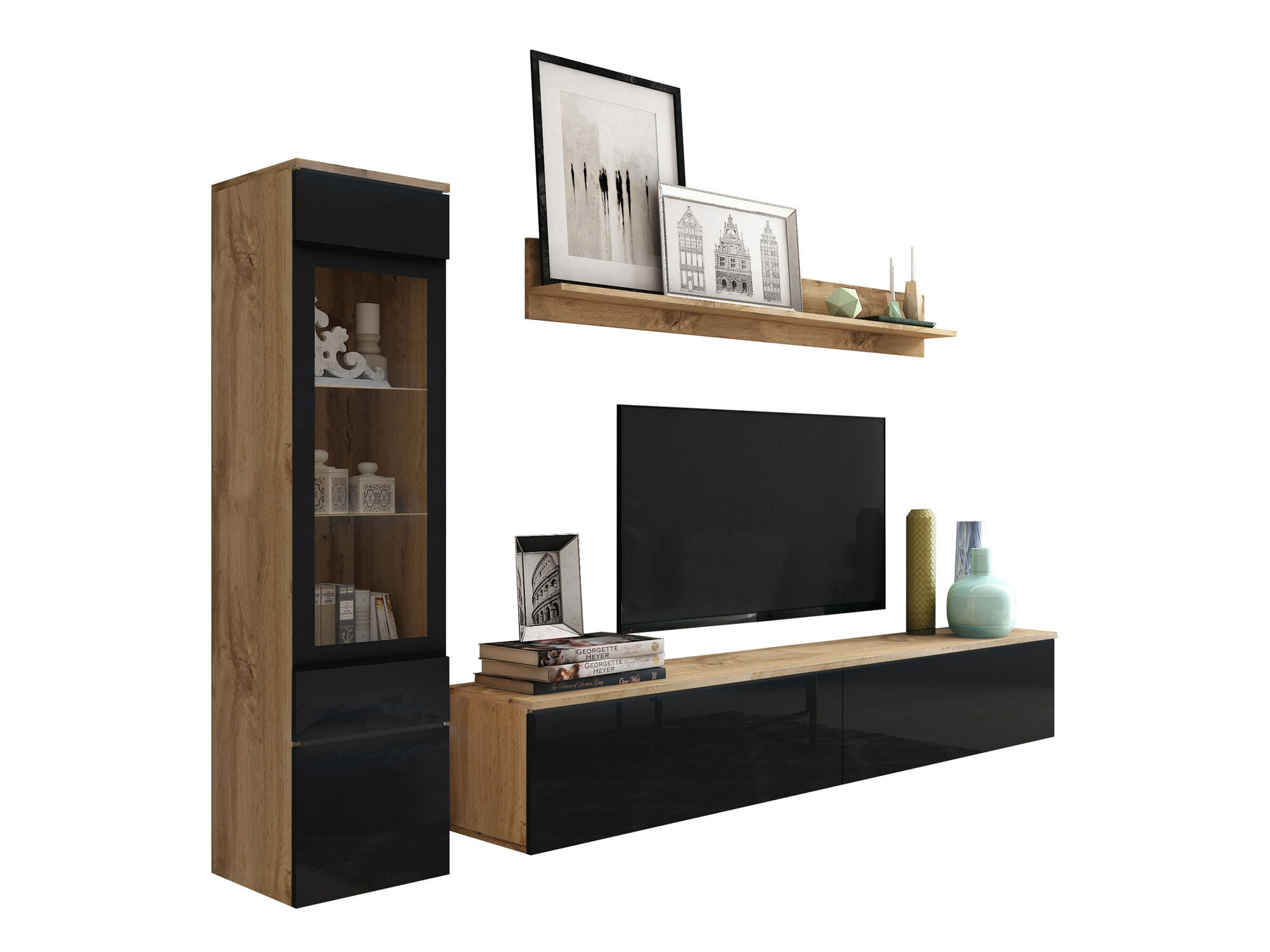 Nappali szett Sarasota 125 (Wotan tölgy + Fényes fekete)